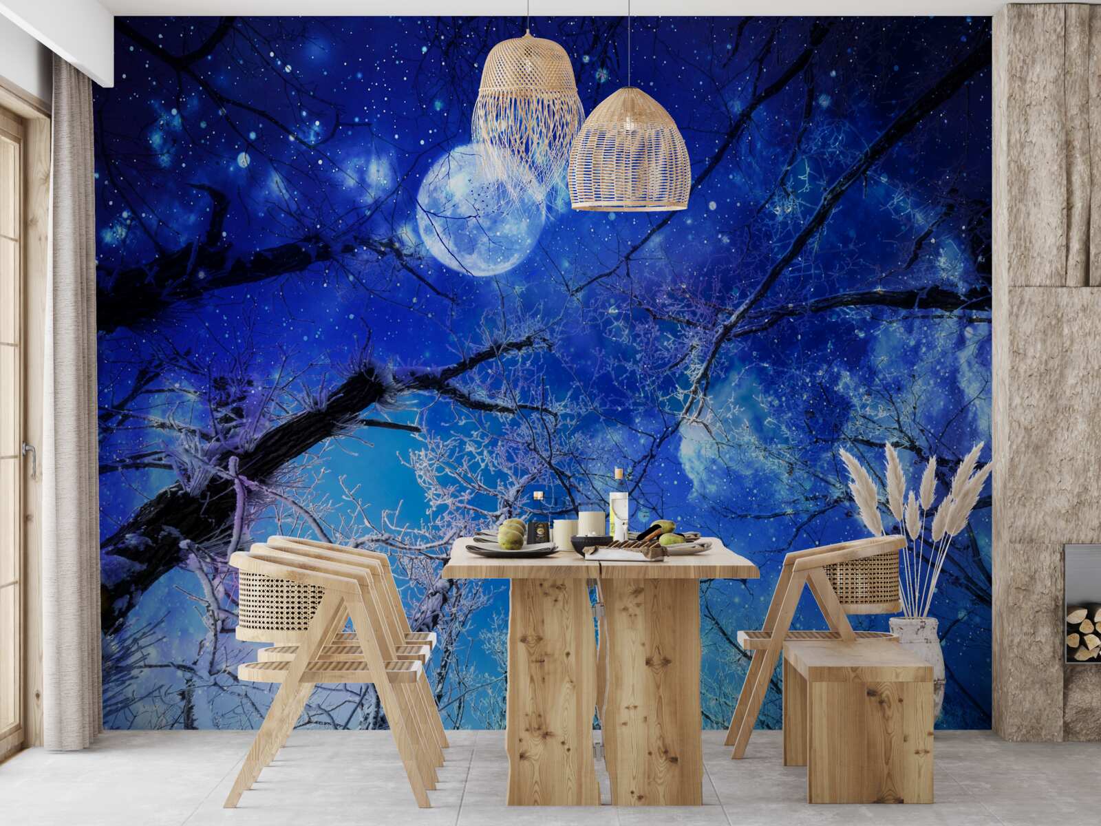 Fototapet cer strălucitor de noapte și lună