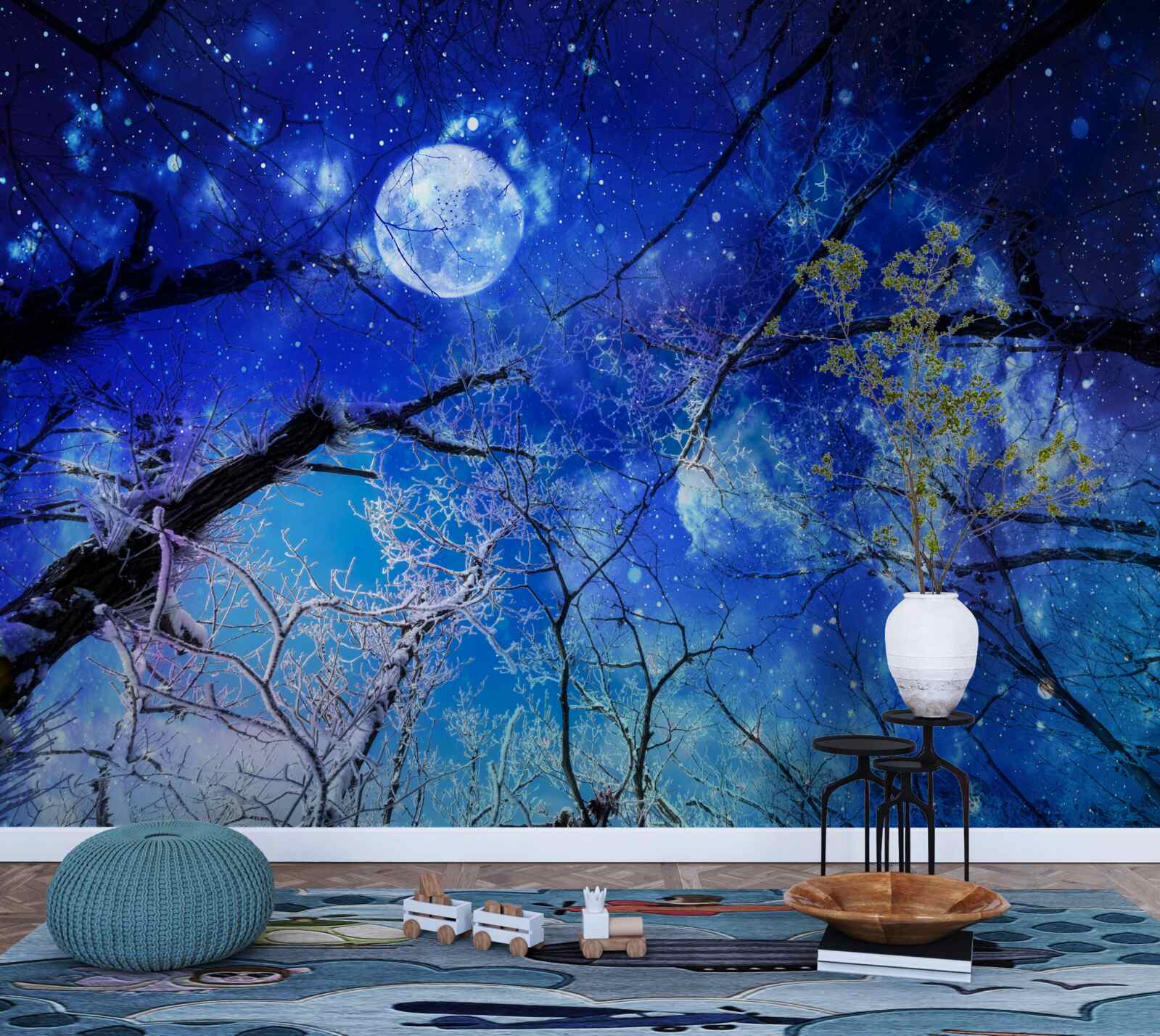 Fototapet cer strălucitor de noapte și lună