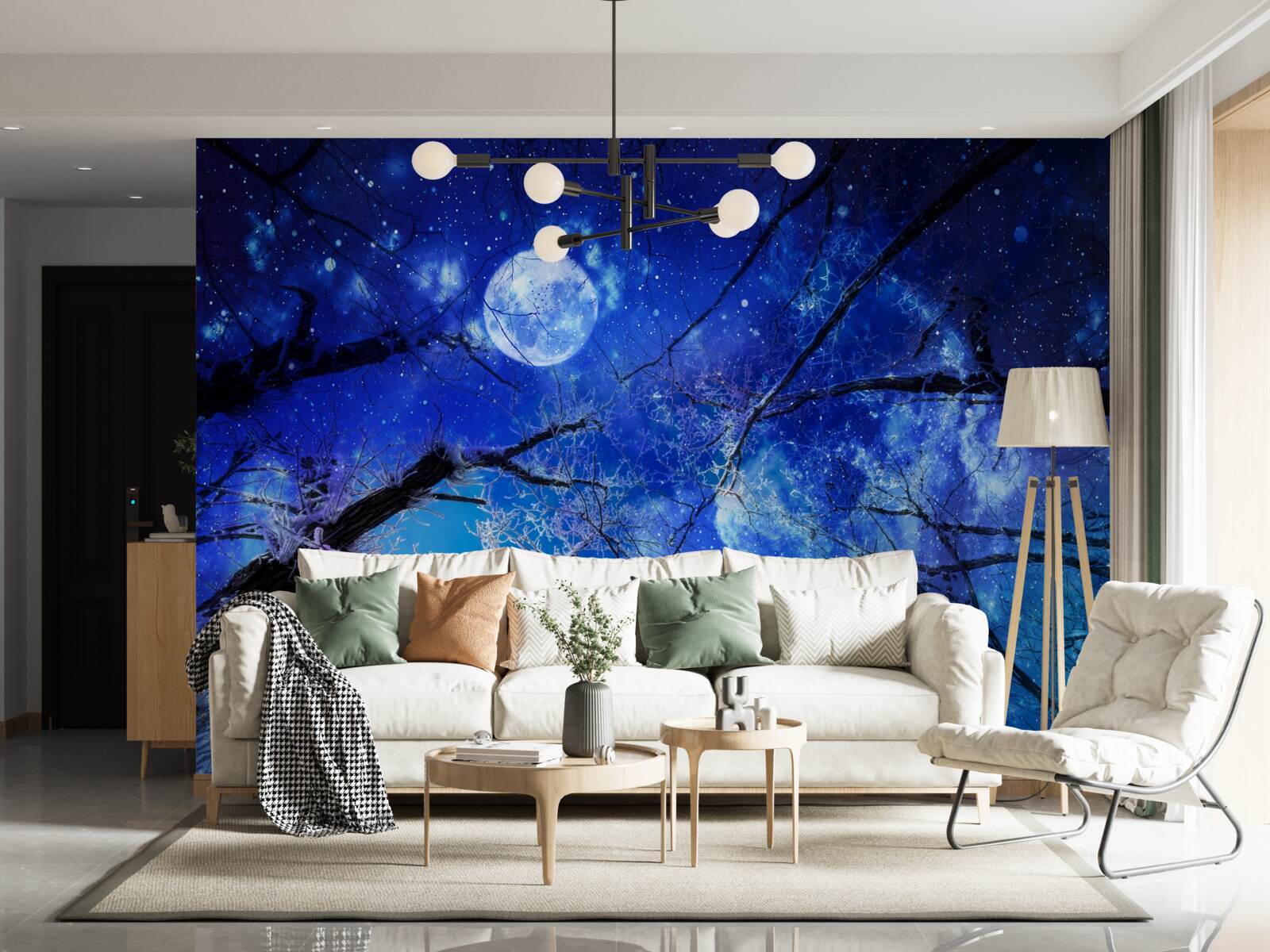Fototapet cer strălucitor de noapte și lună