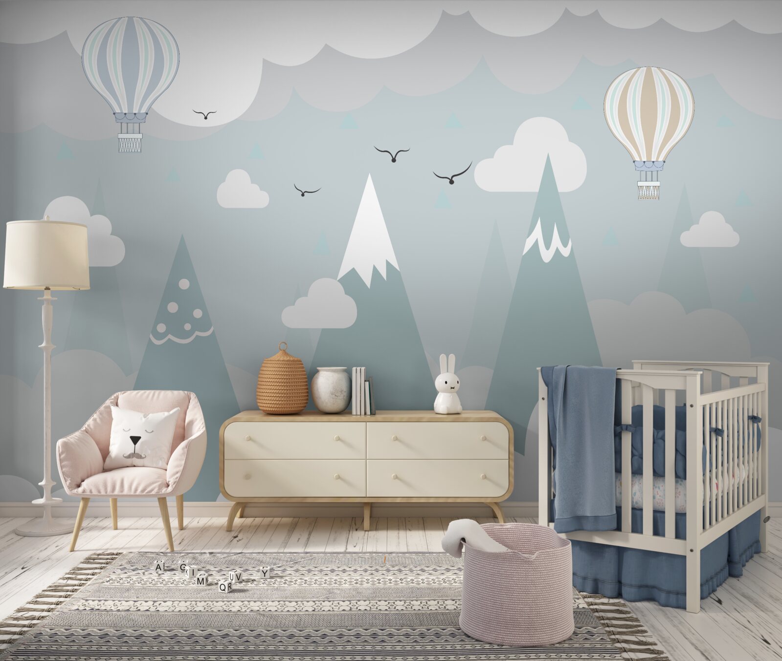 Fototapet baloane pe un fundal de munți