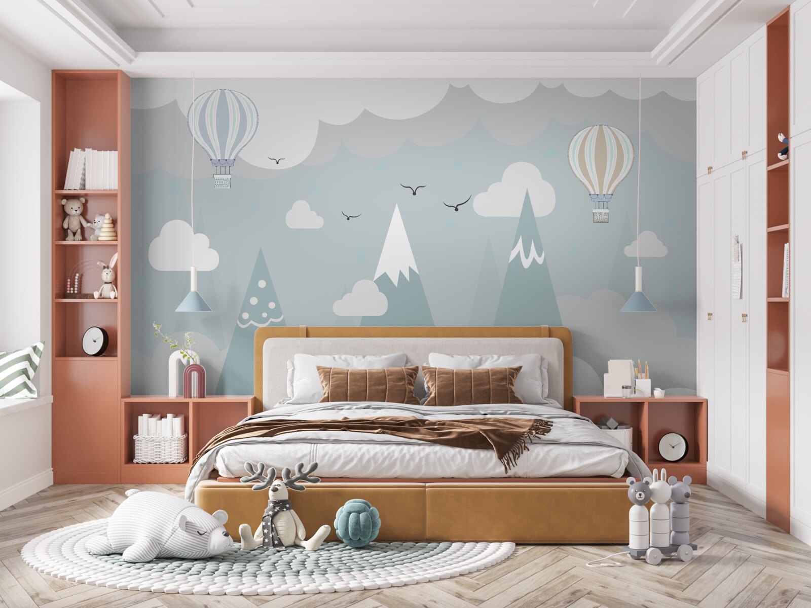 Fototapet baloane pe un fundal de munți