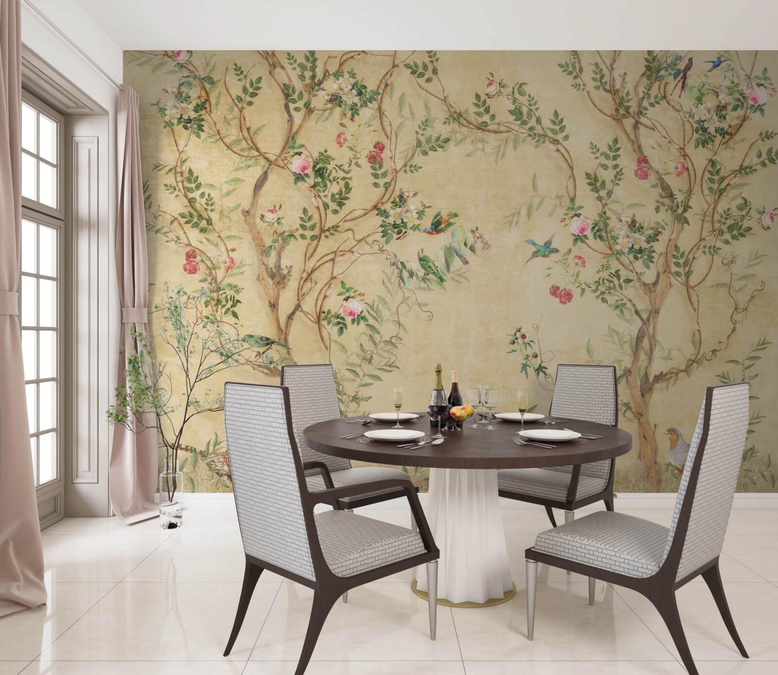 Fototapet copaci și păsări primăvara