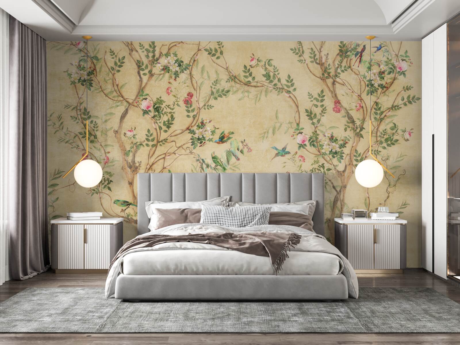 Fototapet copaci și păsări primăvara