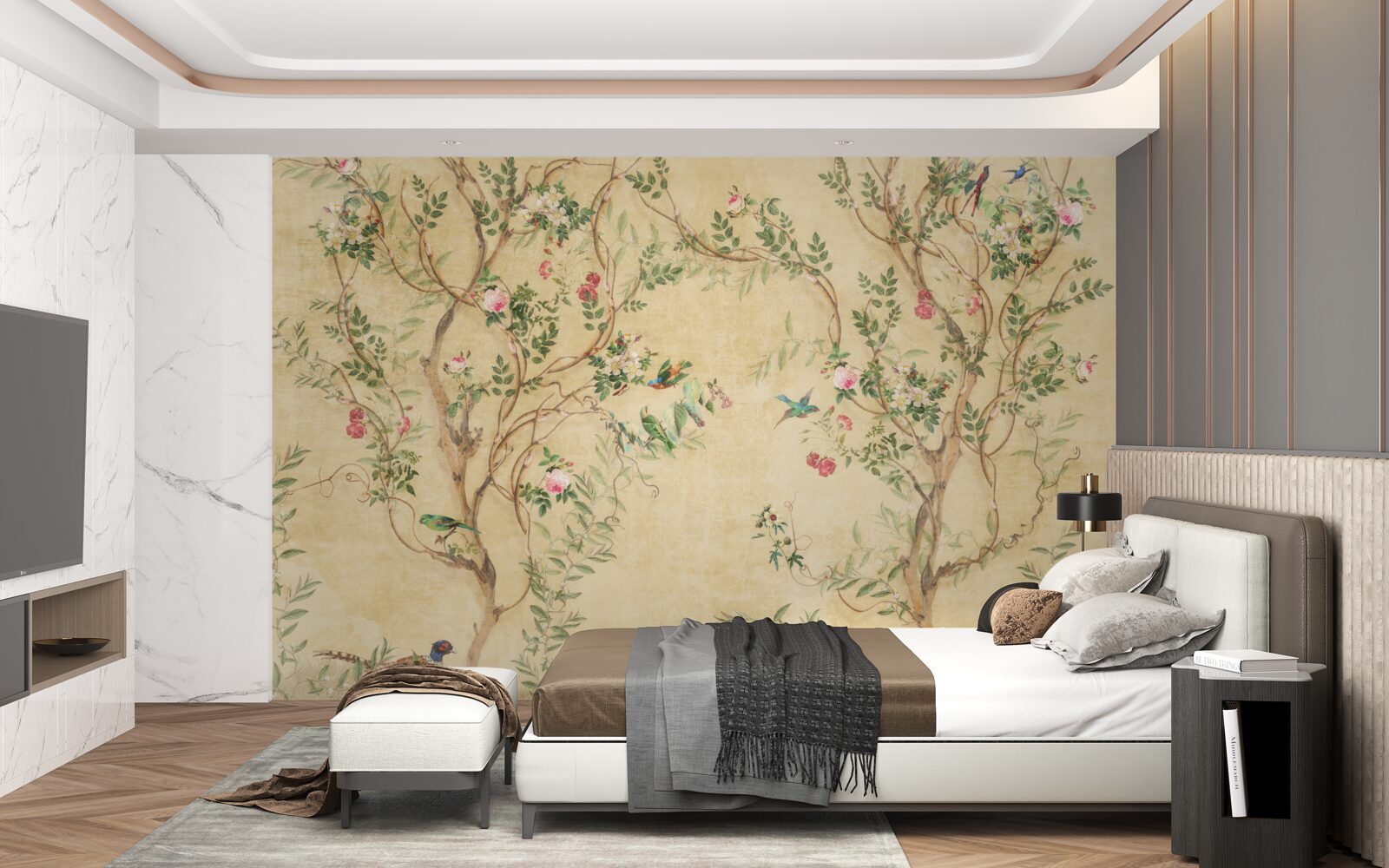 Fototapet copaci și păsări primăvara