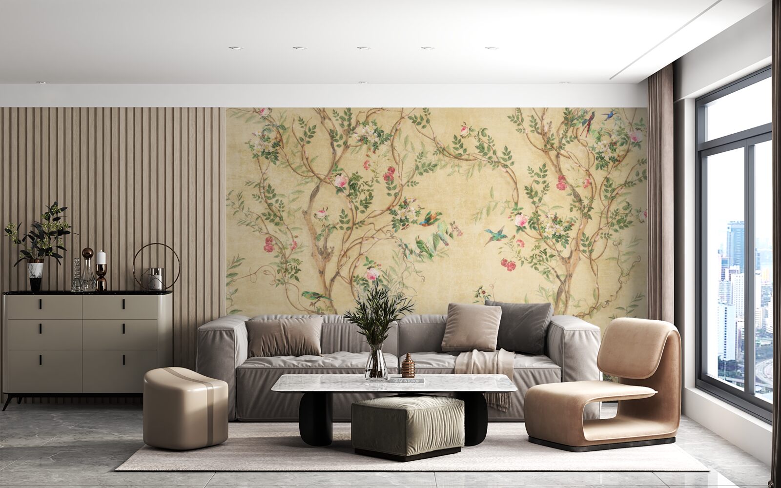 Fototapet copaci și păsări primăvara