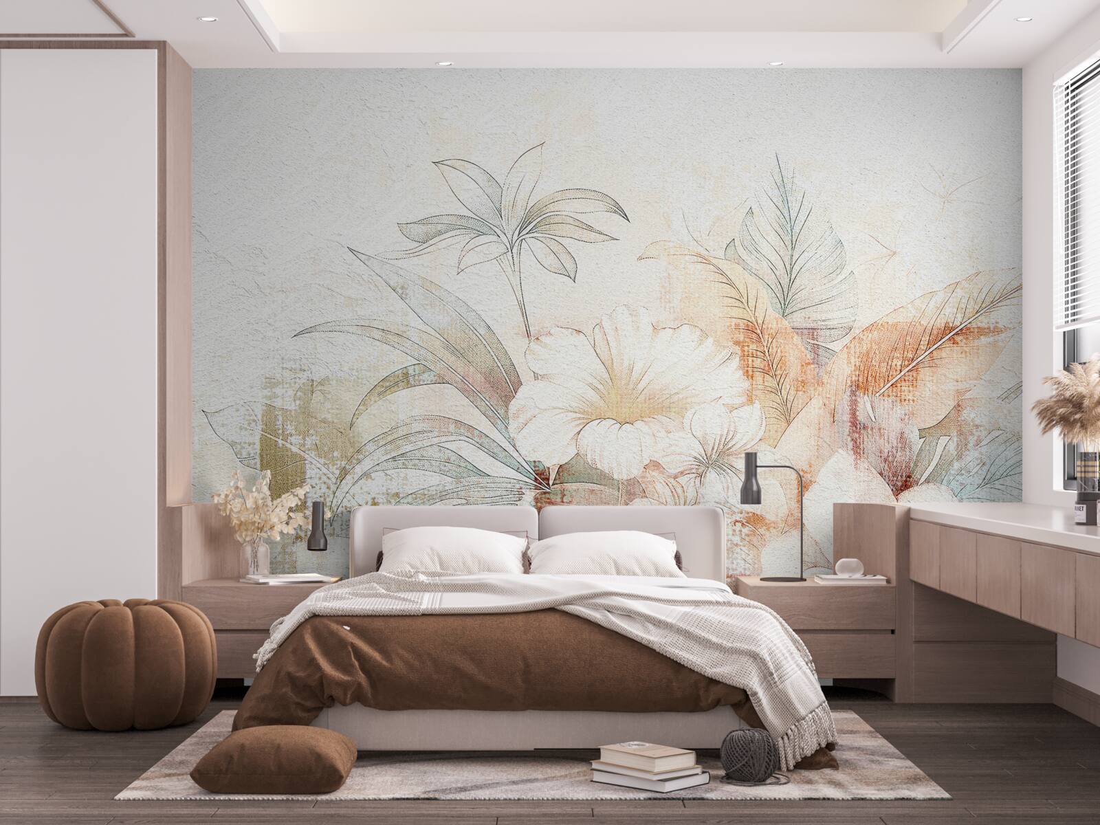 Fototapet flori și frunze în acuarelă