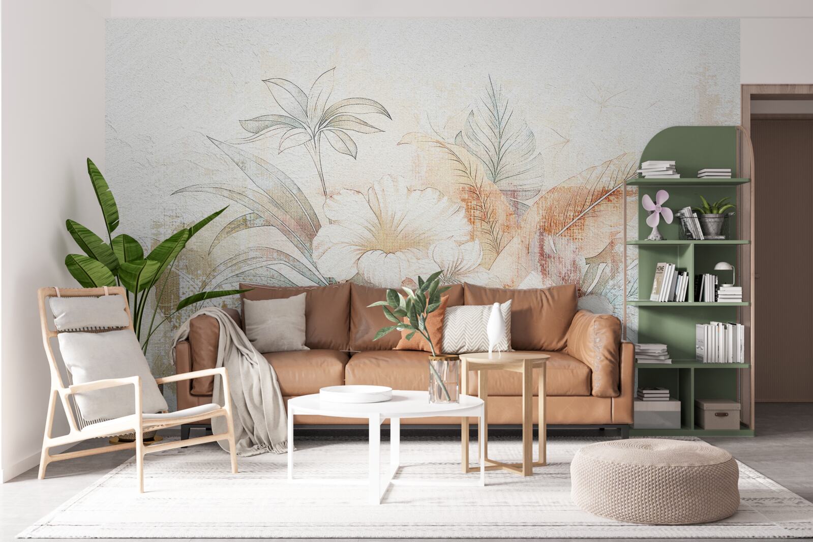 Fototapet flori și frunze în acuarelă