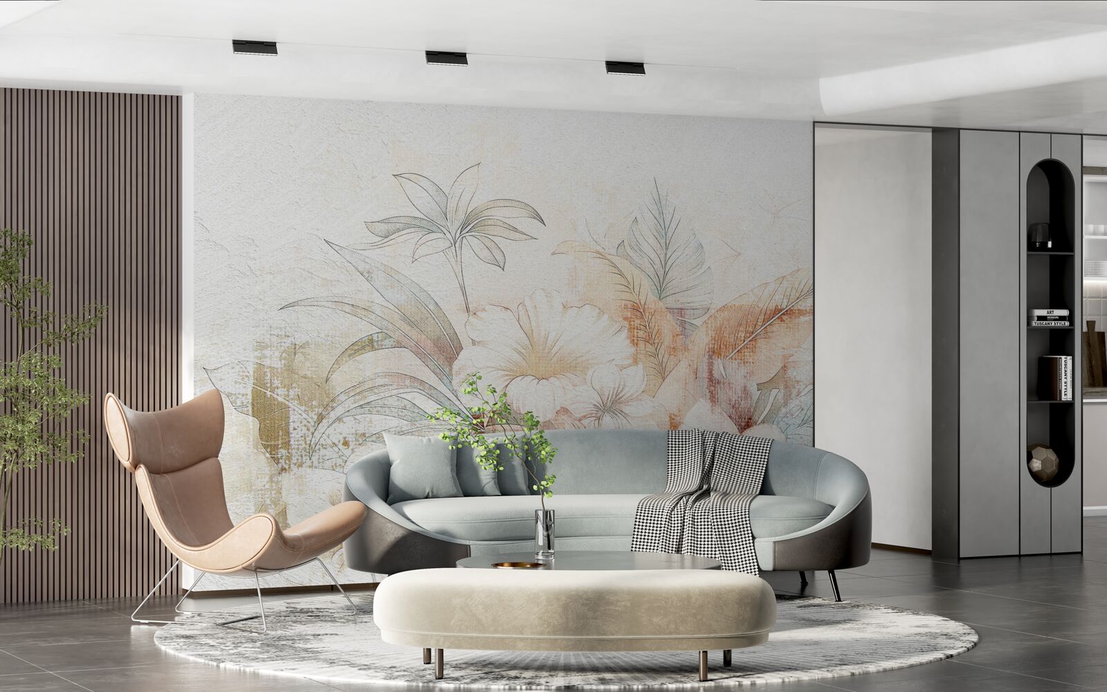 Fototapet flori și frunze în acuarelă