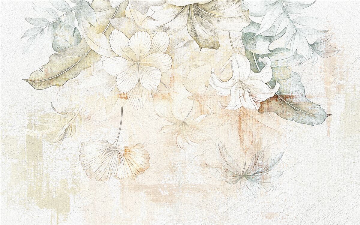 Fototapet frunze și flori tropicale