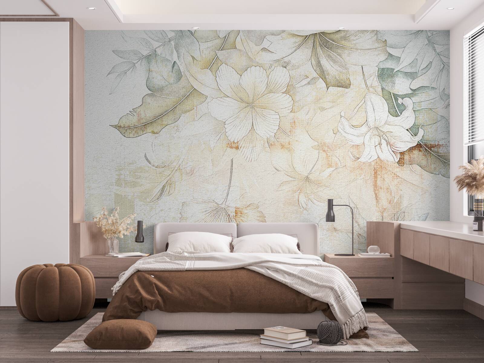 Fototapet frunze și flori tropicale