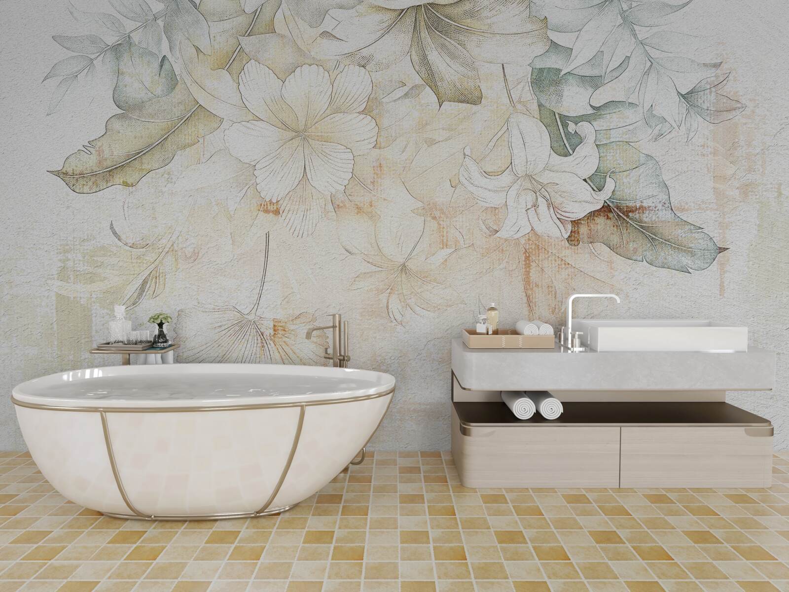 Fototapet frunze și flori tropicale