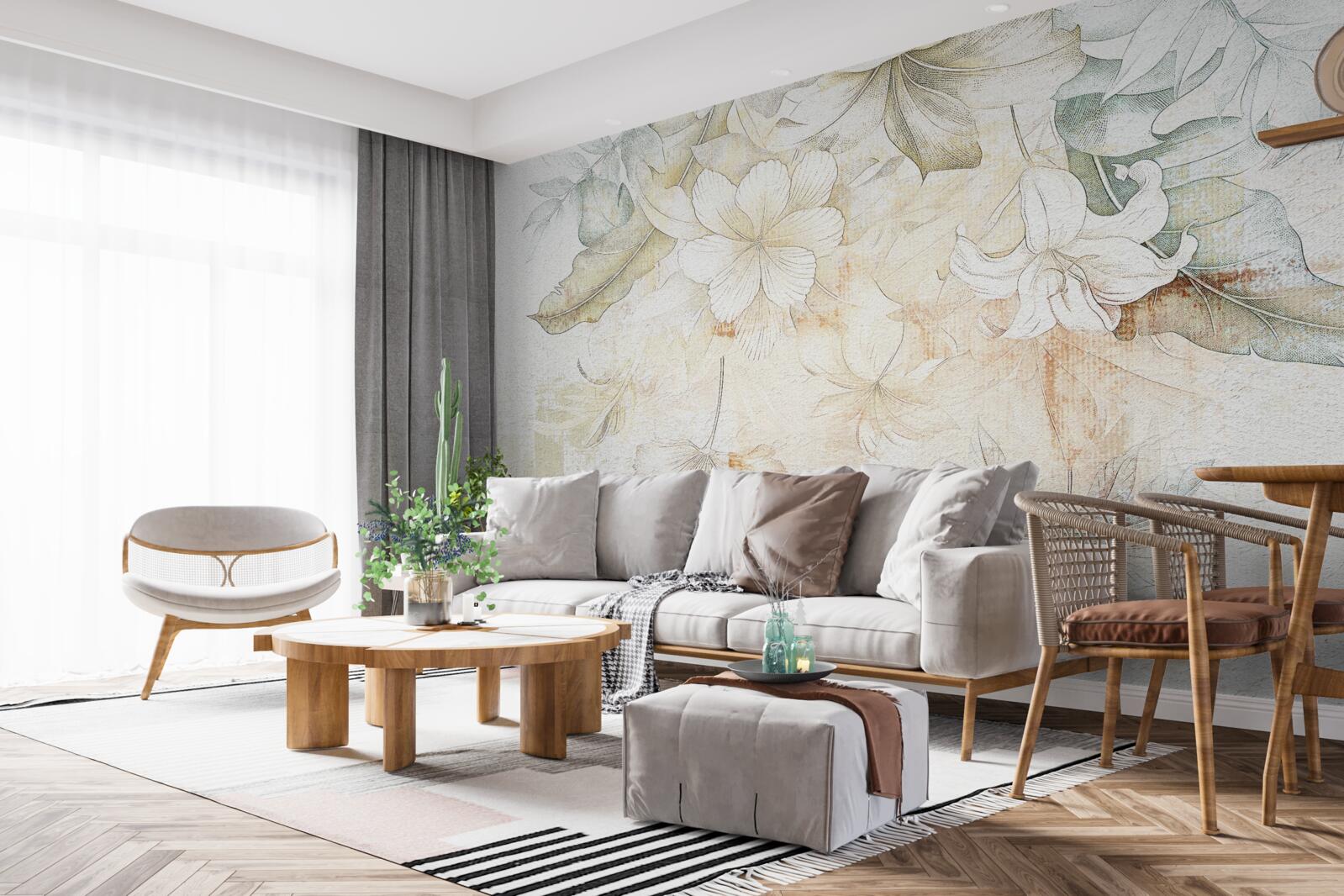 Fototapet frunze și flori tropicale