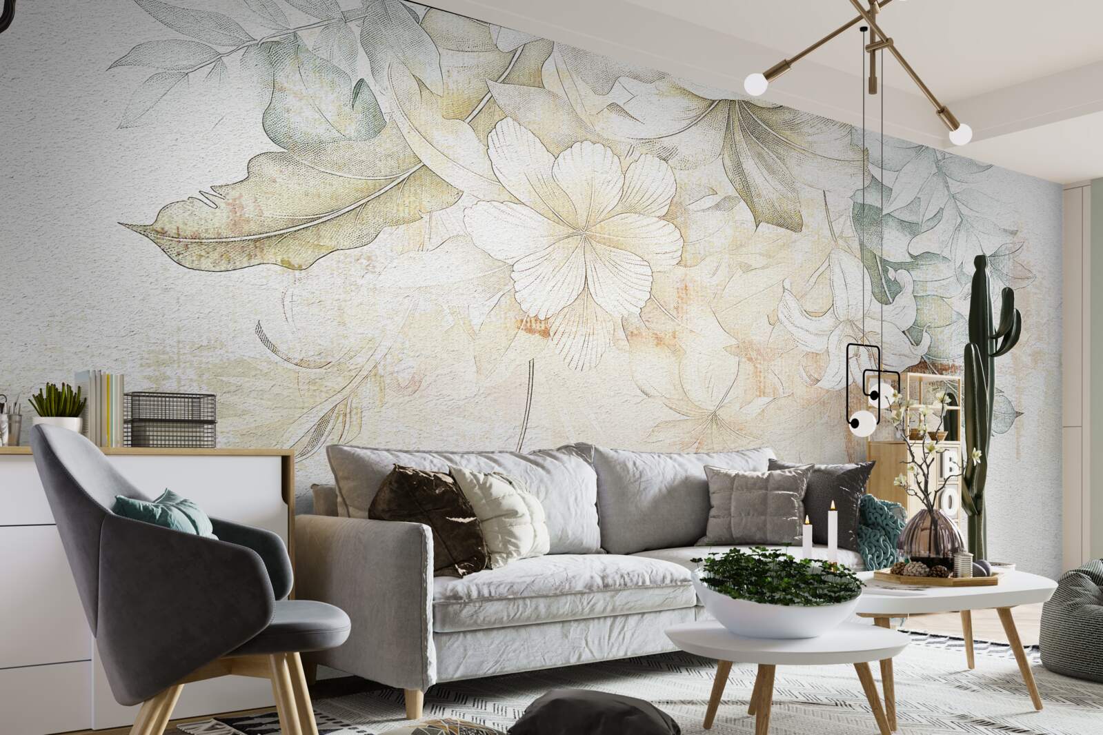 Fototapet frunze și flori tropicale