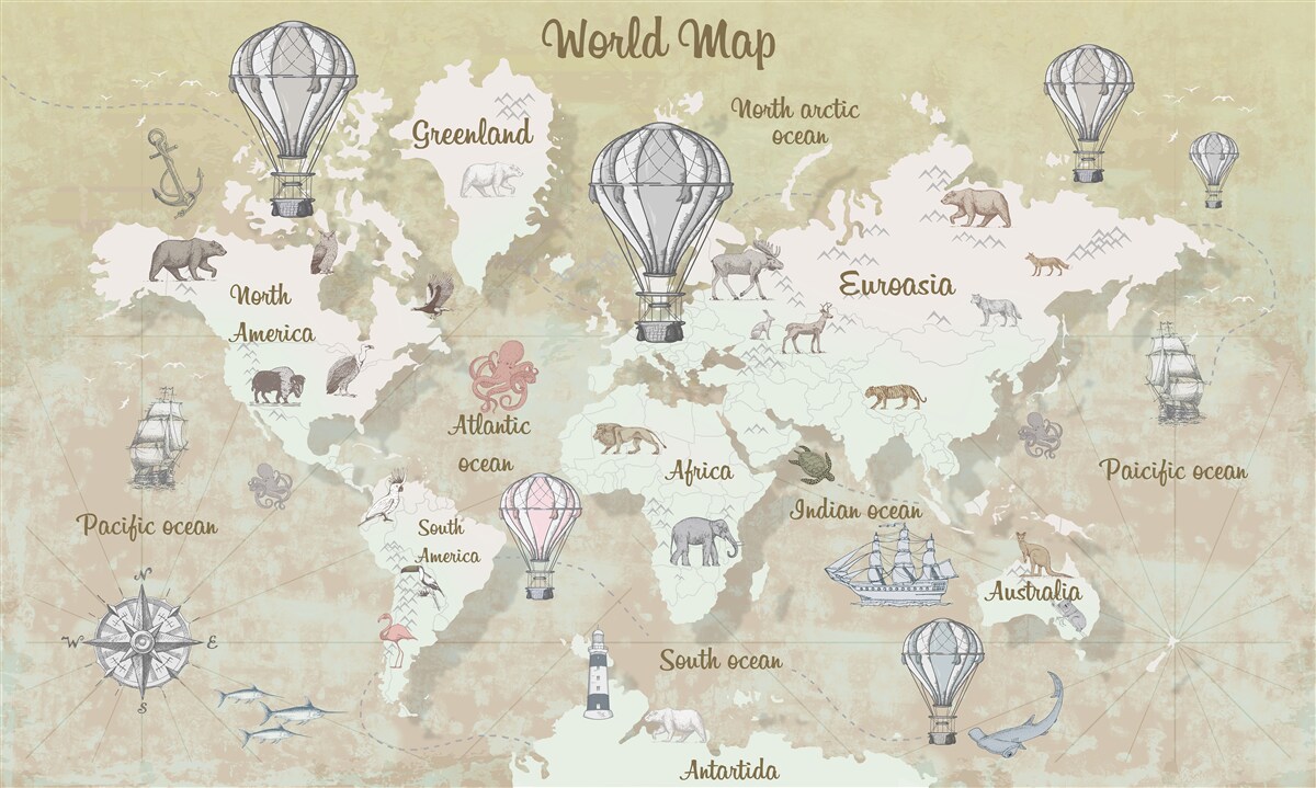 Fototapet hartă a lumii în culori calde