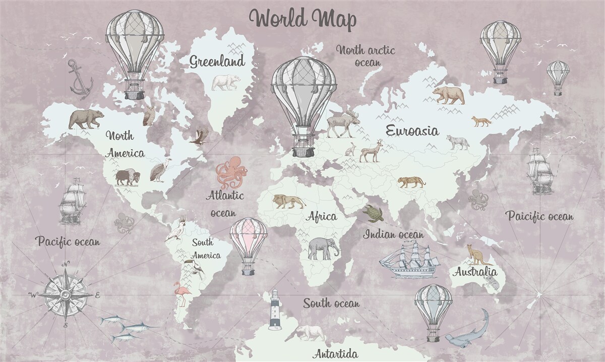 Fototapet harta lumii cu simboluri