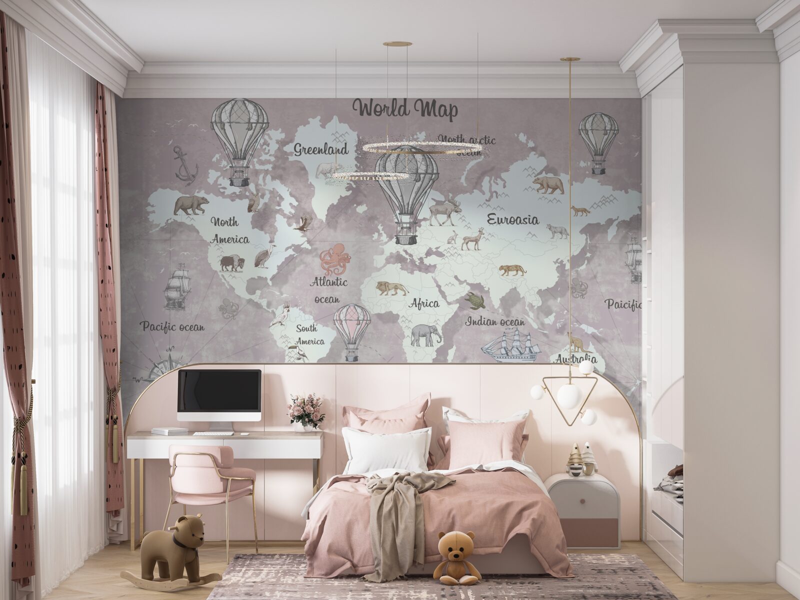 Fototapet harta lumii cu simboluri