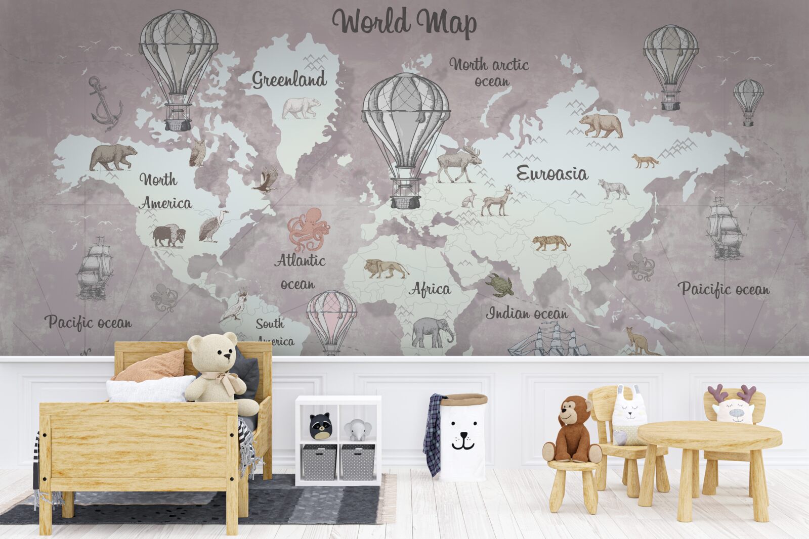 Fototapet harta lumii cu simboluri