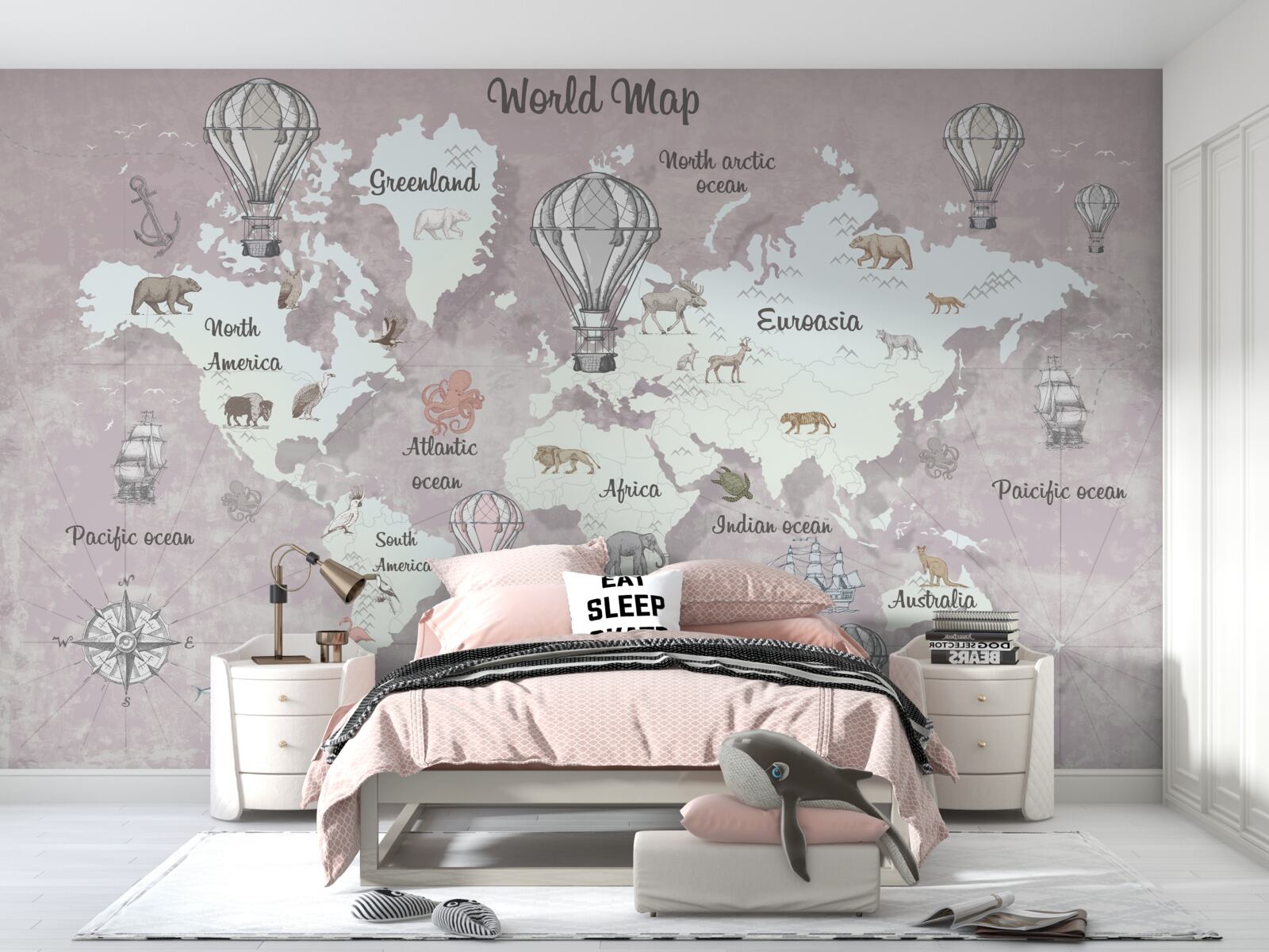 Fototapet harta lumii cu simboluri