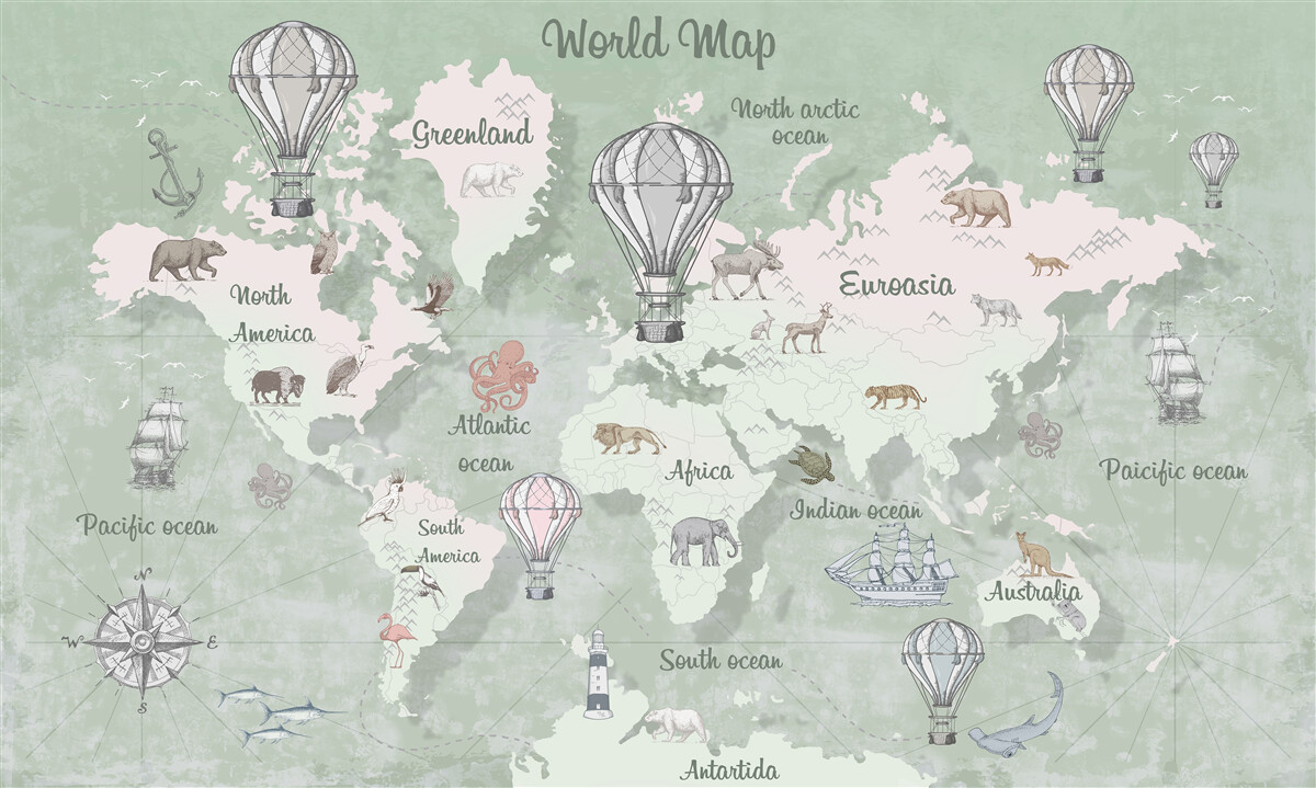 Fototapet harta lumii cu continentele marcate