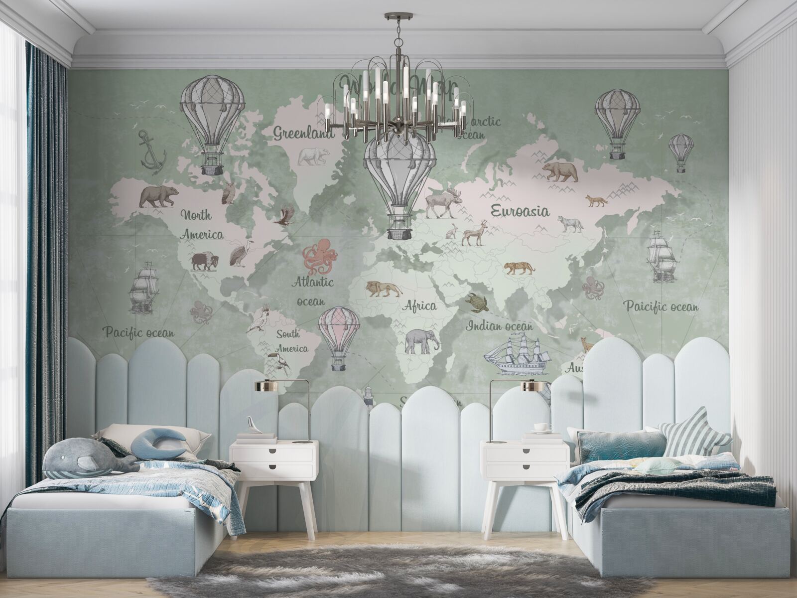 Fototapet harta lumii cu continentele marcate