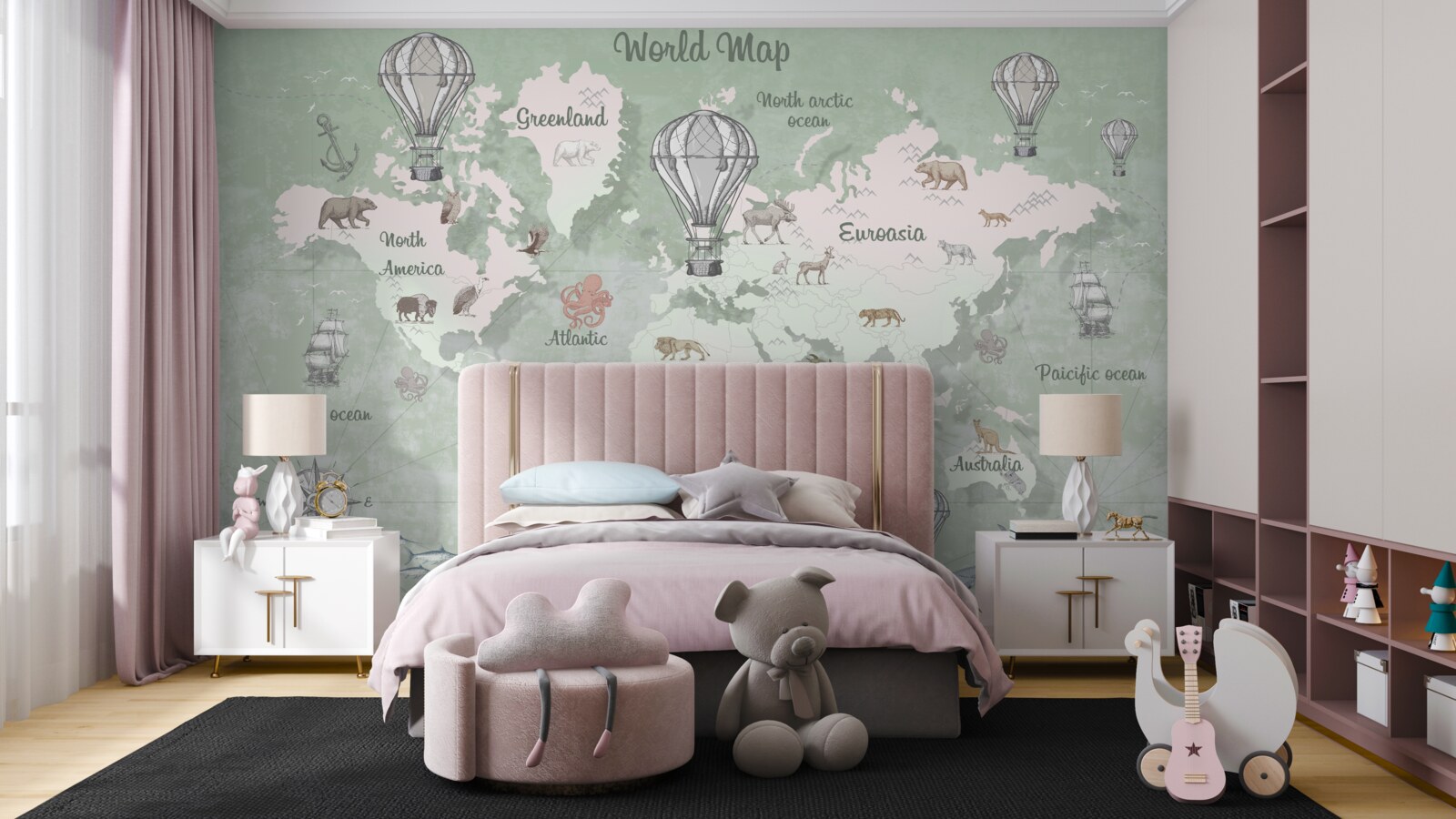 Fototapet harta lumii cu continentele marcate