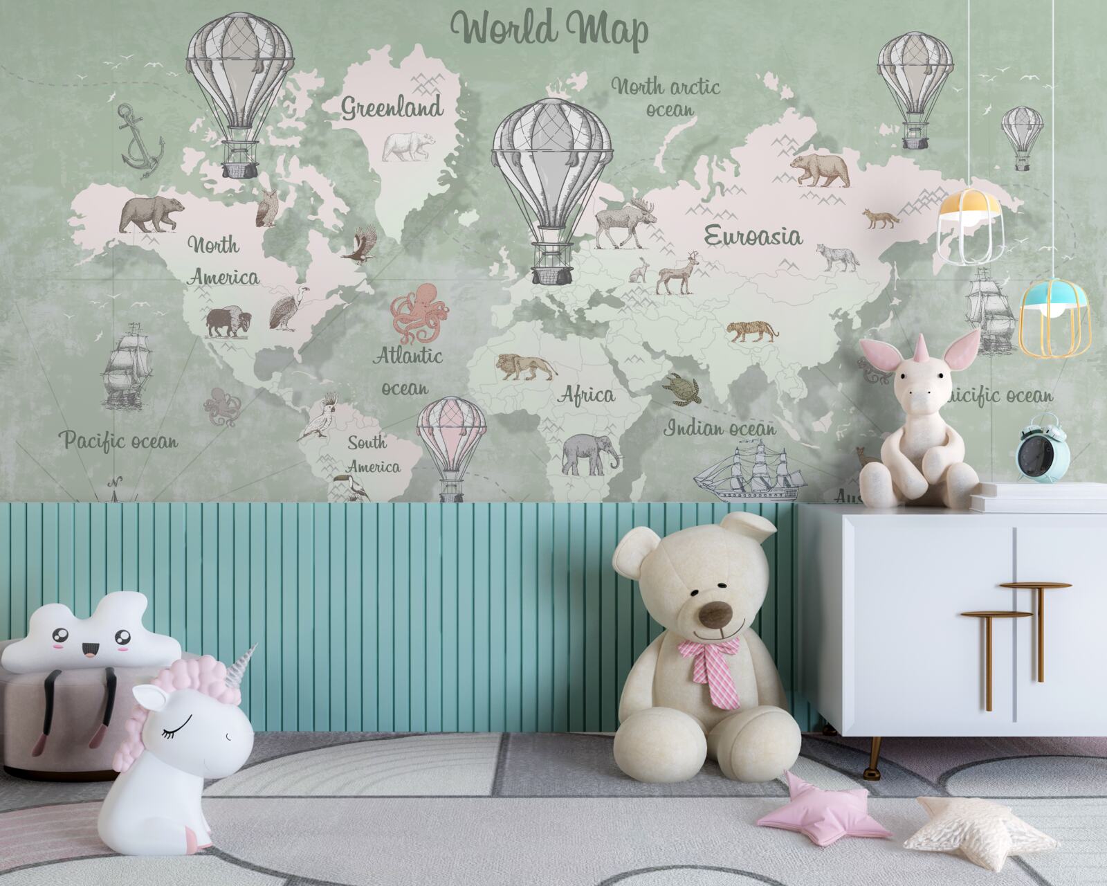 Fototapet harta lumii cu continentele marcate