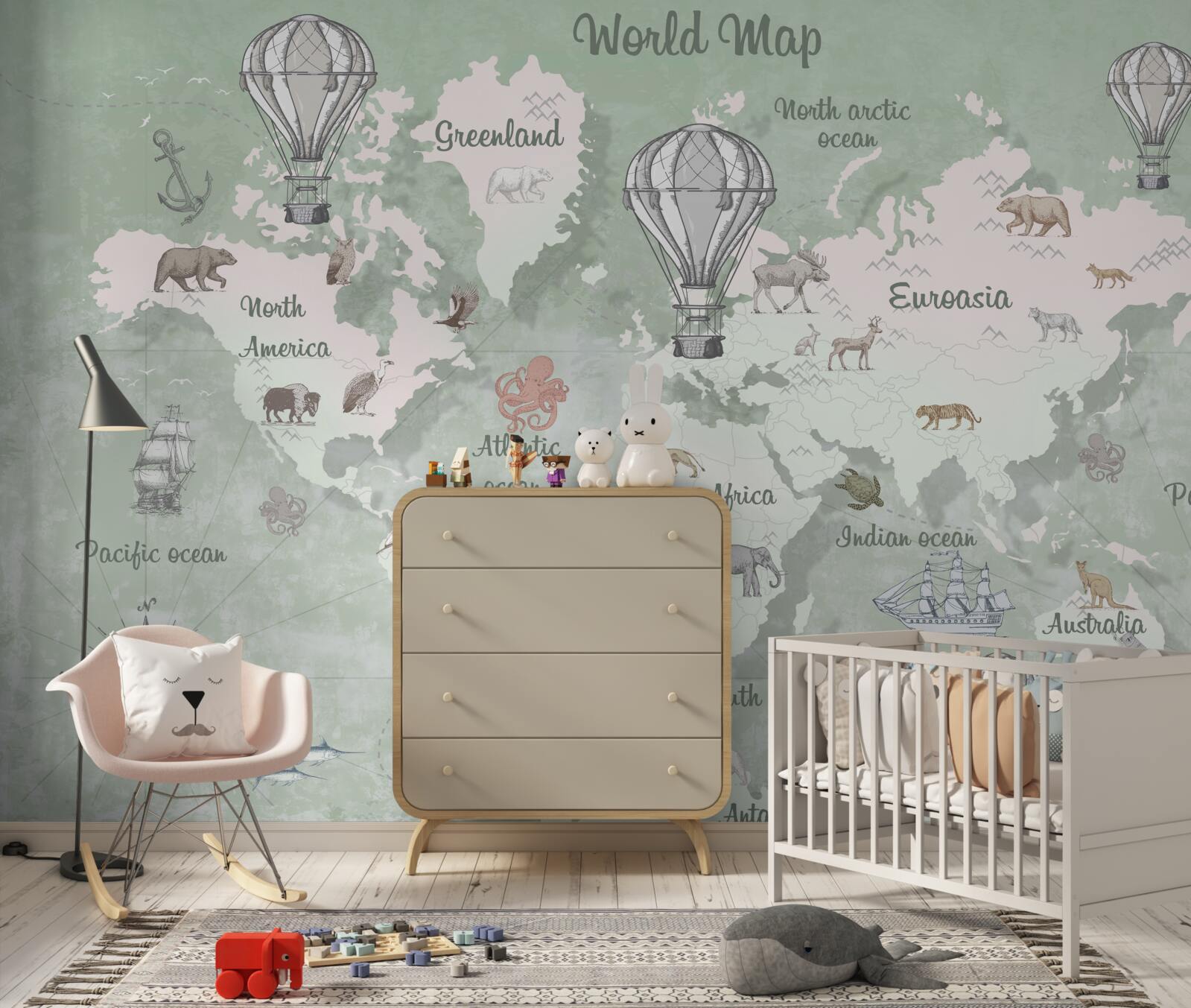 Fototapet harta lumii cu continentele marcate