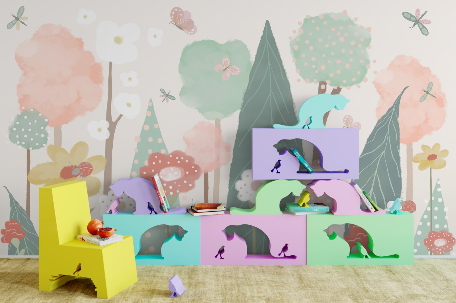 Fototapet o pădure plină de fantezii înfloritoare pentru copii