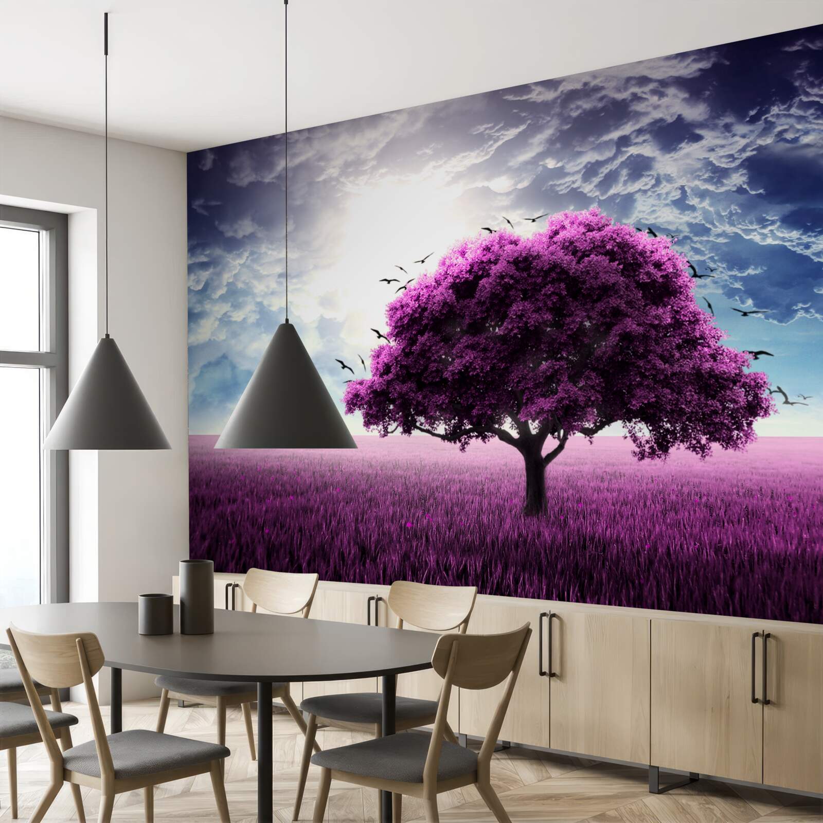 Fototapet copac cu flori de liliac