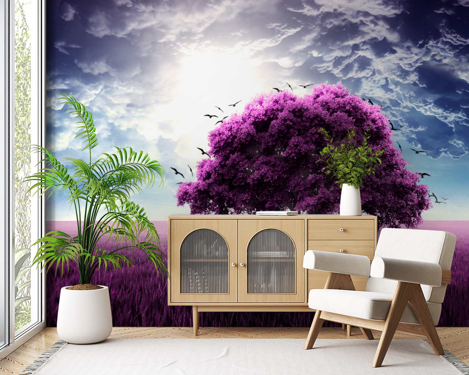 Fototapet copac cu flori de liliac