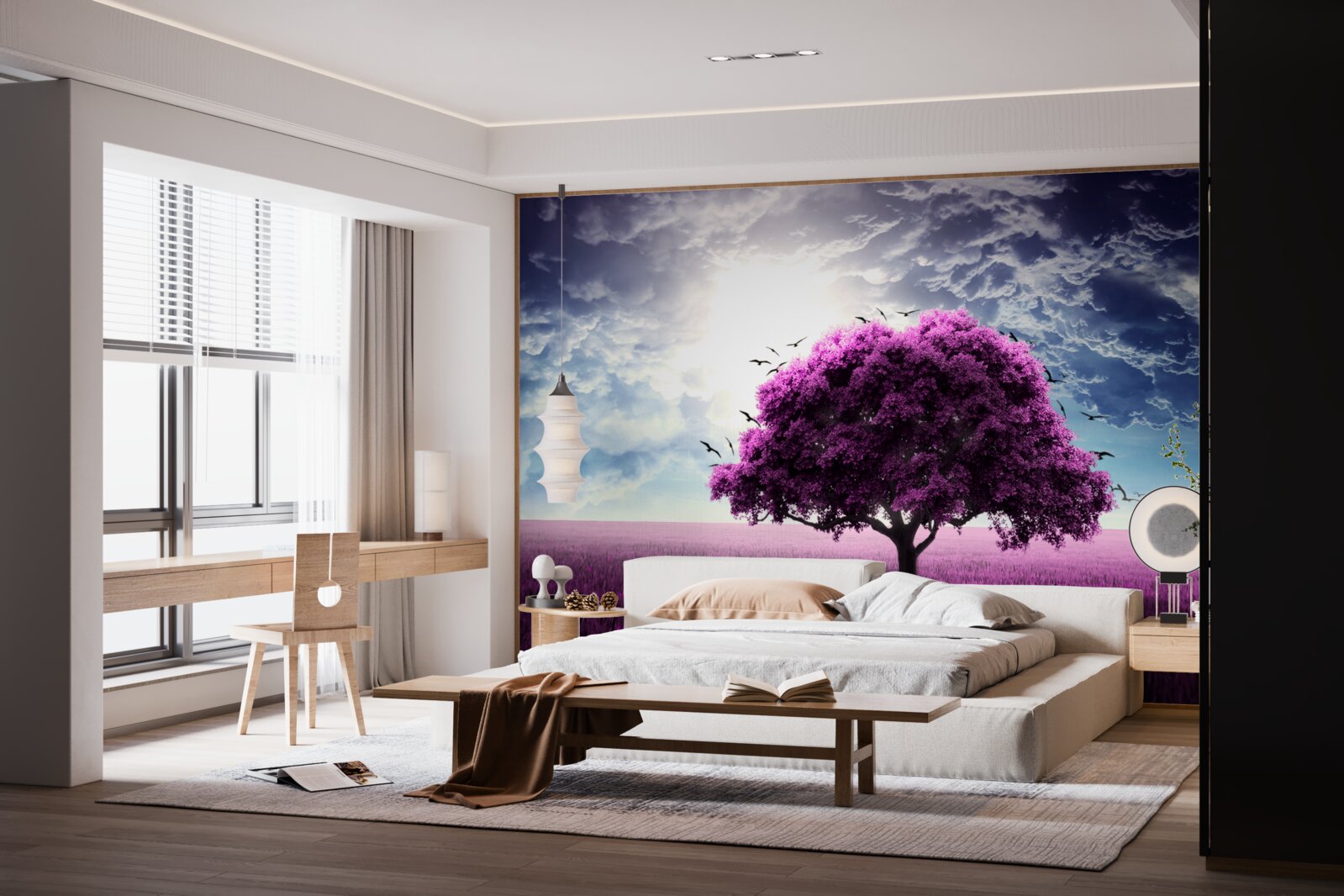 Fototapet copac cu flori de liliac