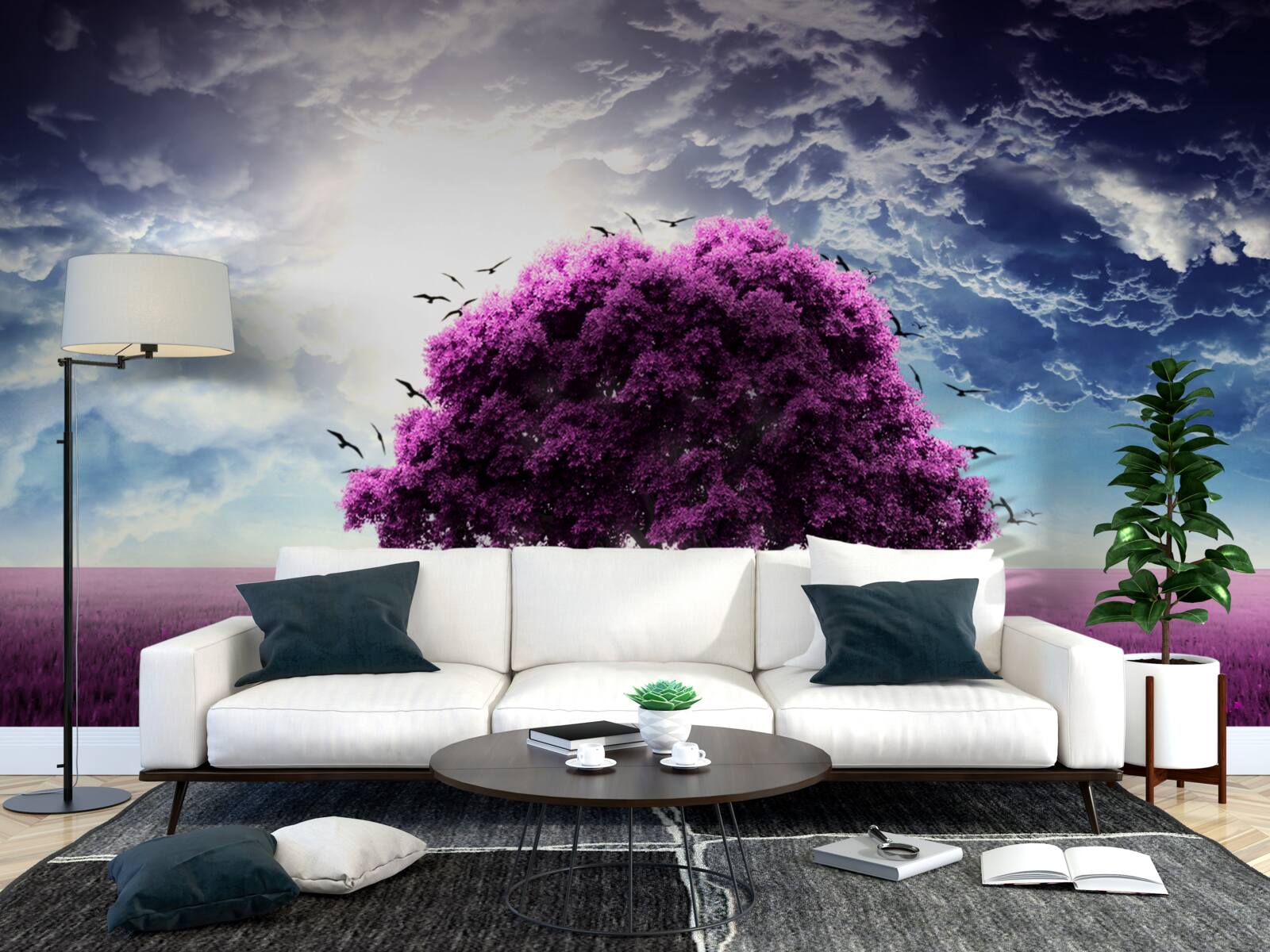 Fototapet copac cu flori de liliac