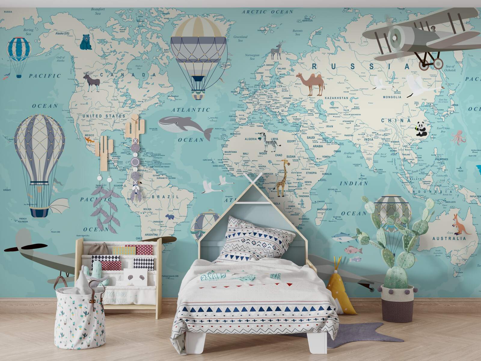 Fototapet hartă a lumii în nuanțe de albastru pentru un băiat