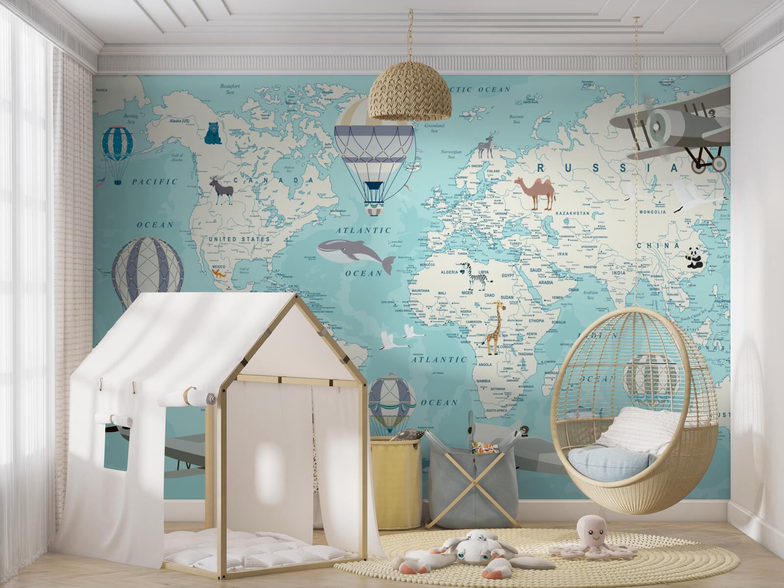 Fototapet hartă a lumii în nuanțe de albastru pentru un băiat