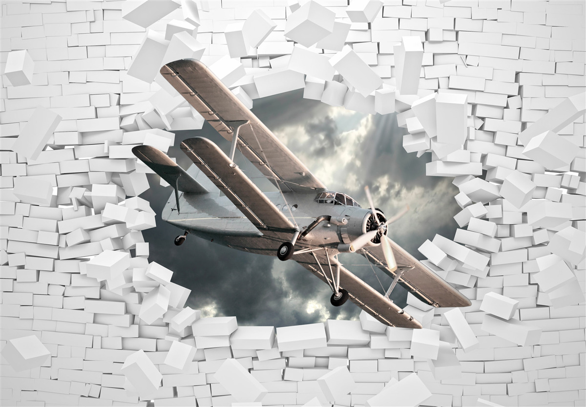 Fototapet avionul străpunge peretele