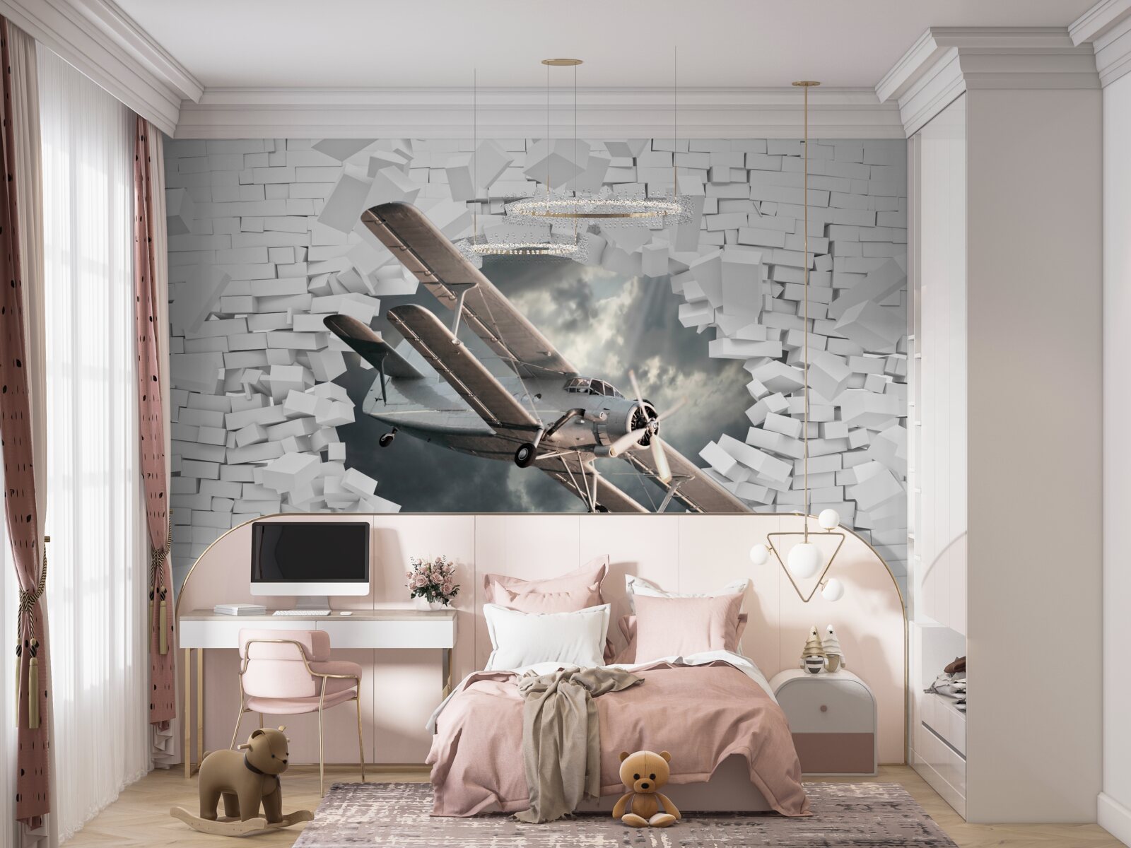 Fototapet avionul străpunge peretele