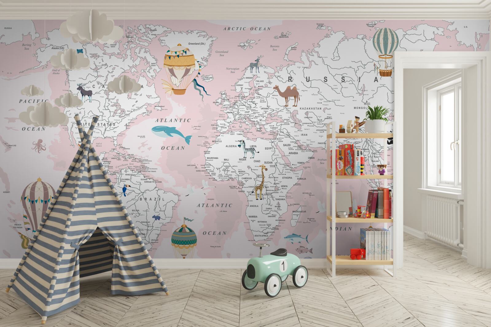 Fototapet harta lumii în roz