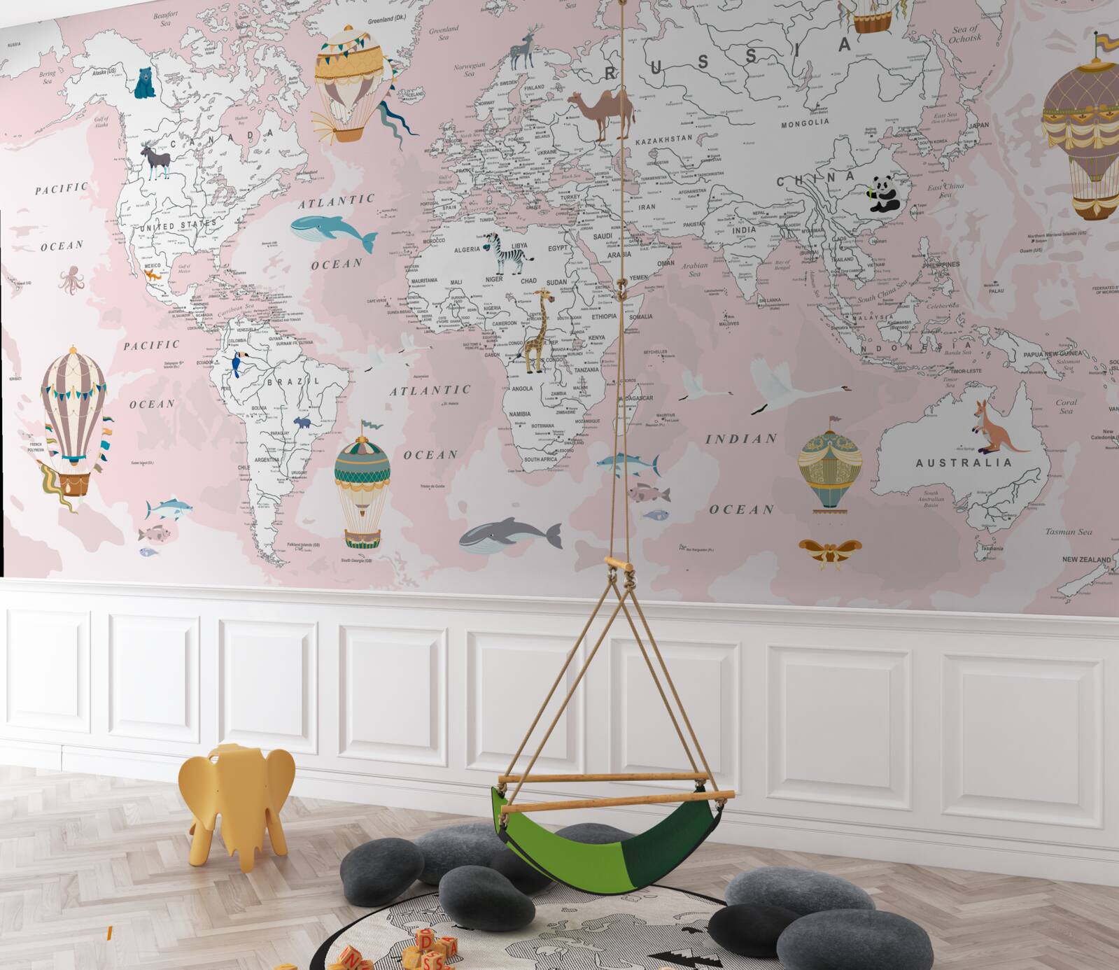 Fototapet harta lumii în roz