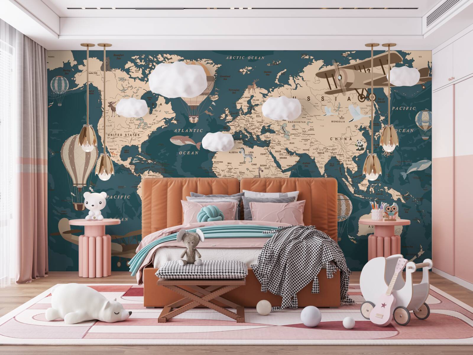 Fototapet harta lumii care arată transportul și populația