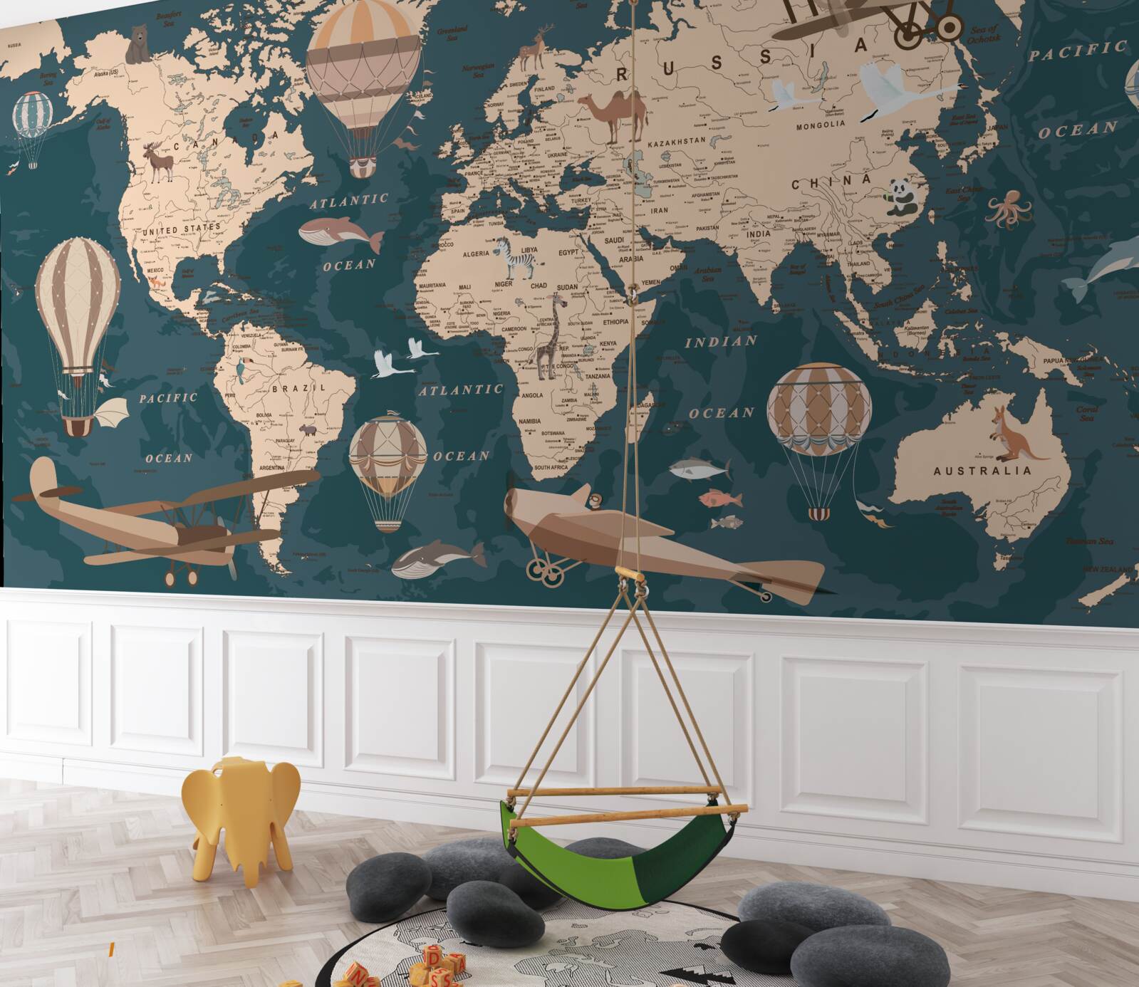 Fototapet harta lumii care arată transportul și populația