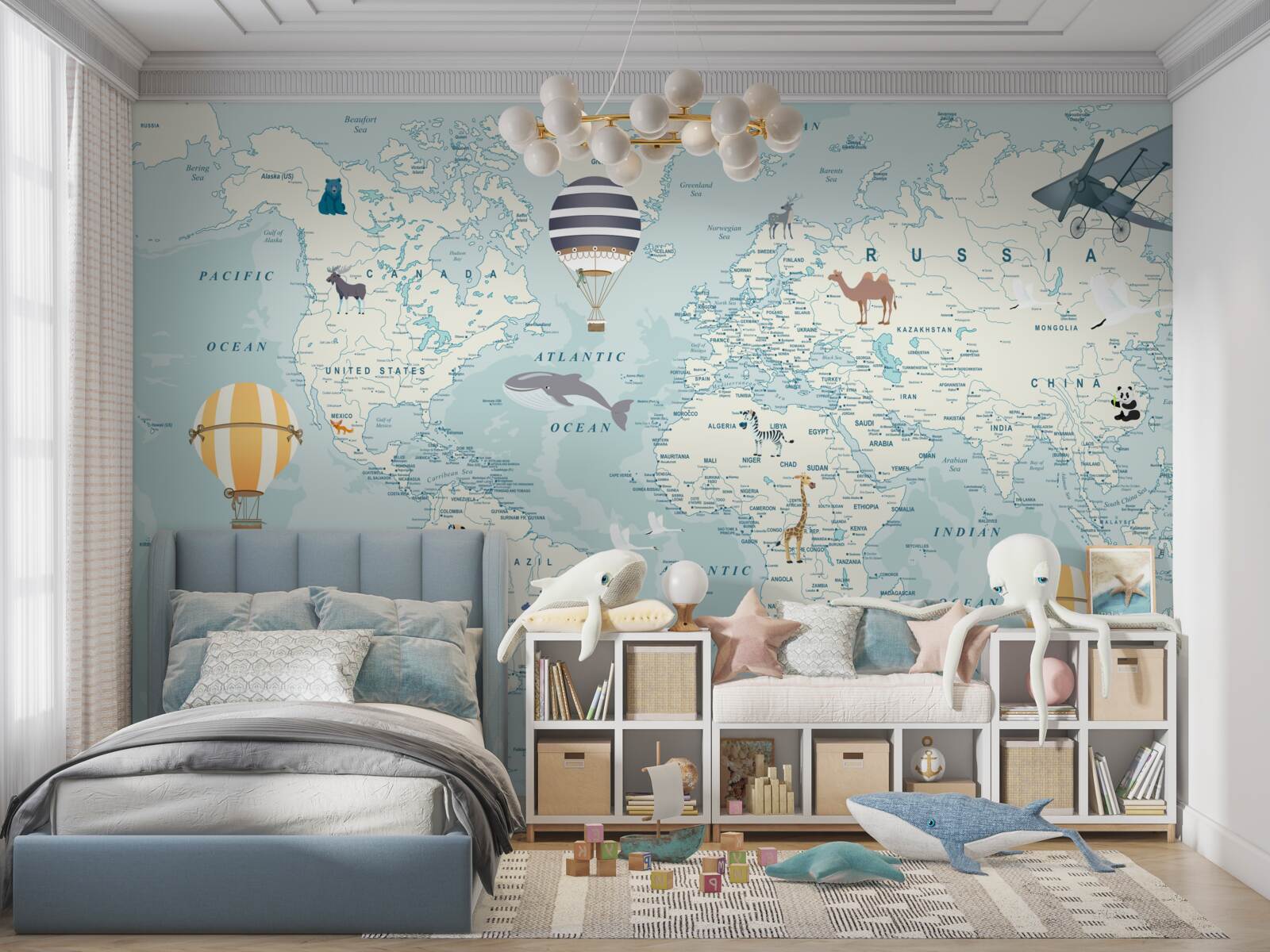 Fototapet harta lumii care prezintă transportul și animalele