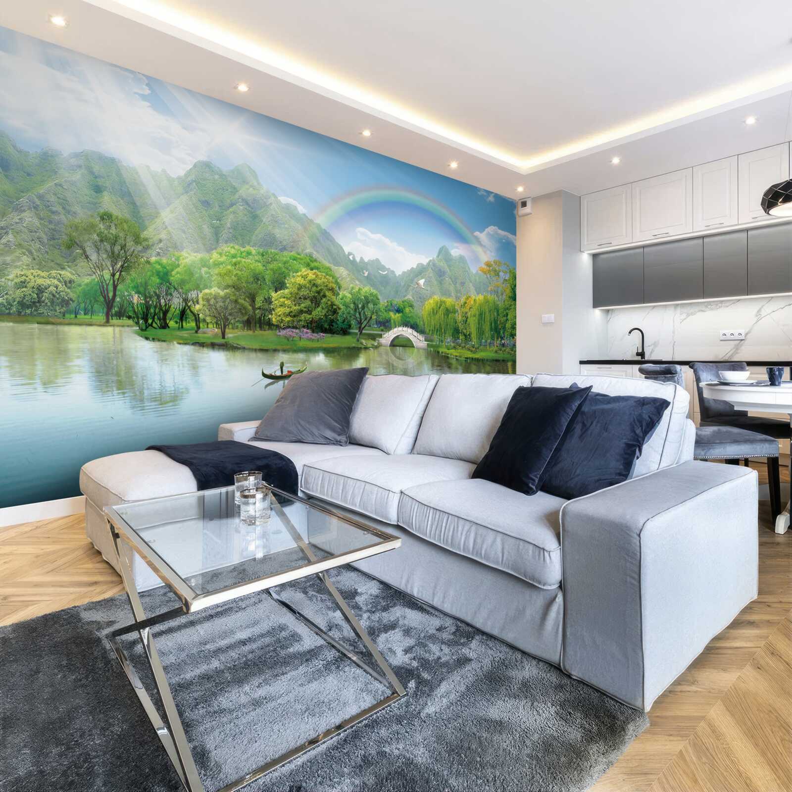 Fototapet Lac de munte japonez cu un curcubeu deasupra lui