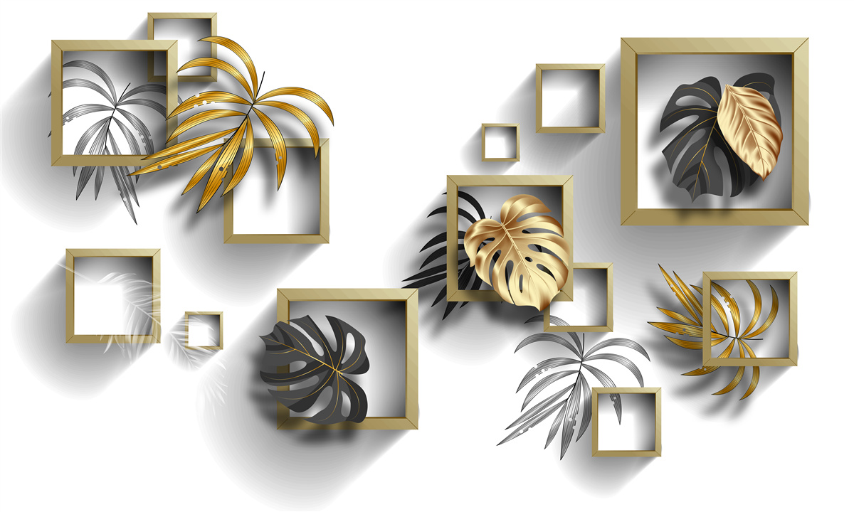 Fototapet frunze tropicale înrămate