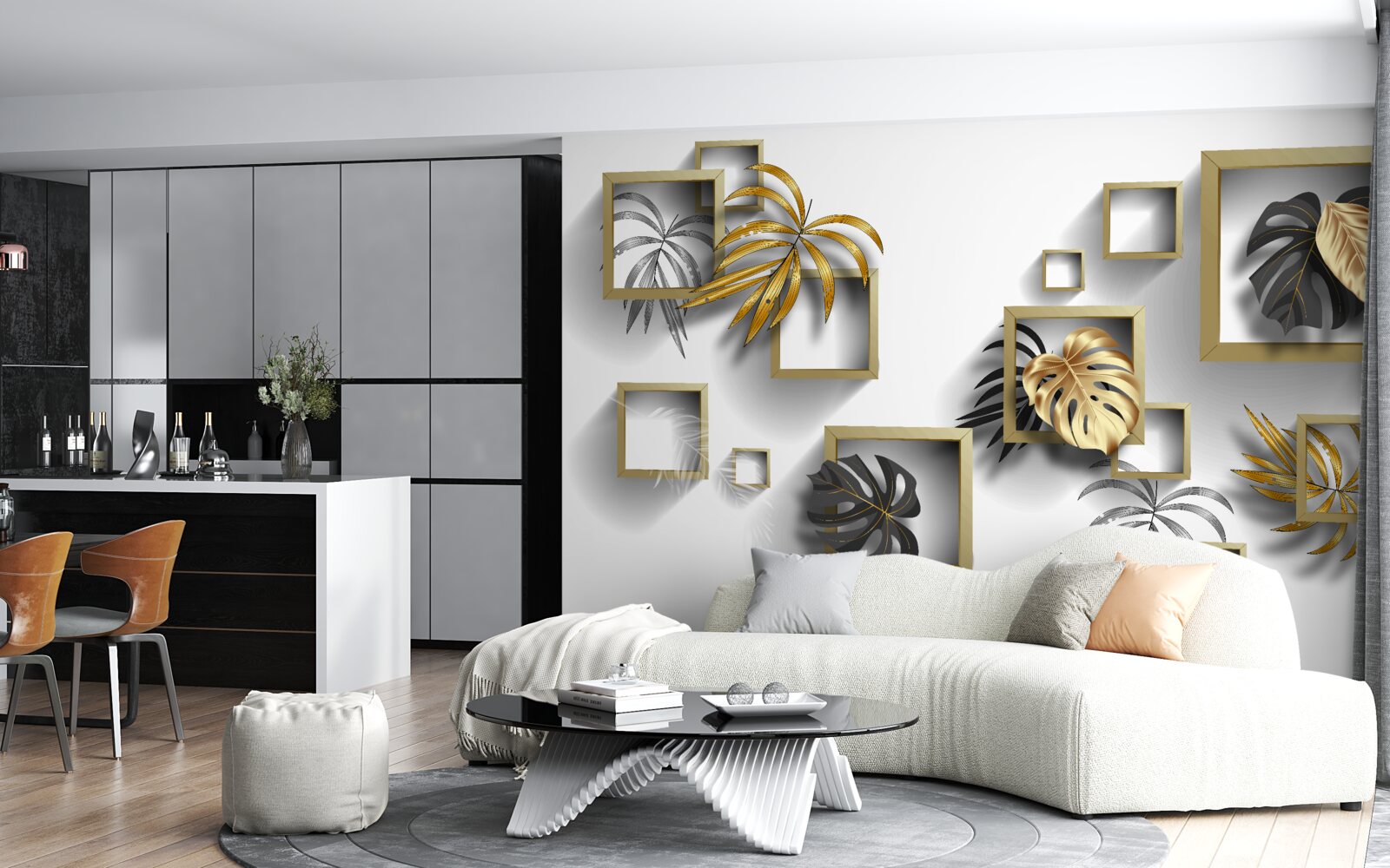 Fototapet frunze tropicale înrămate