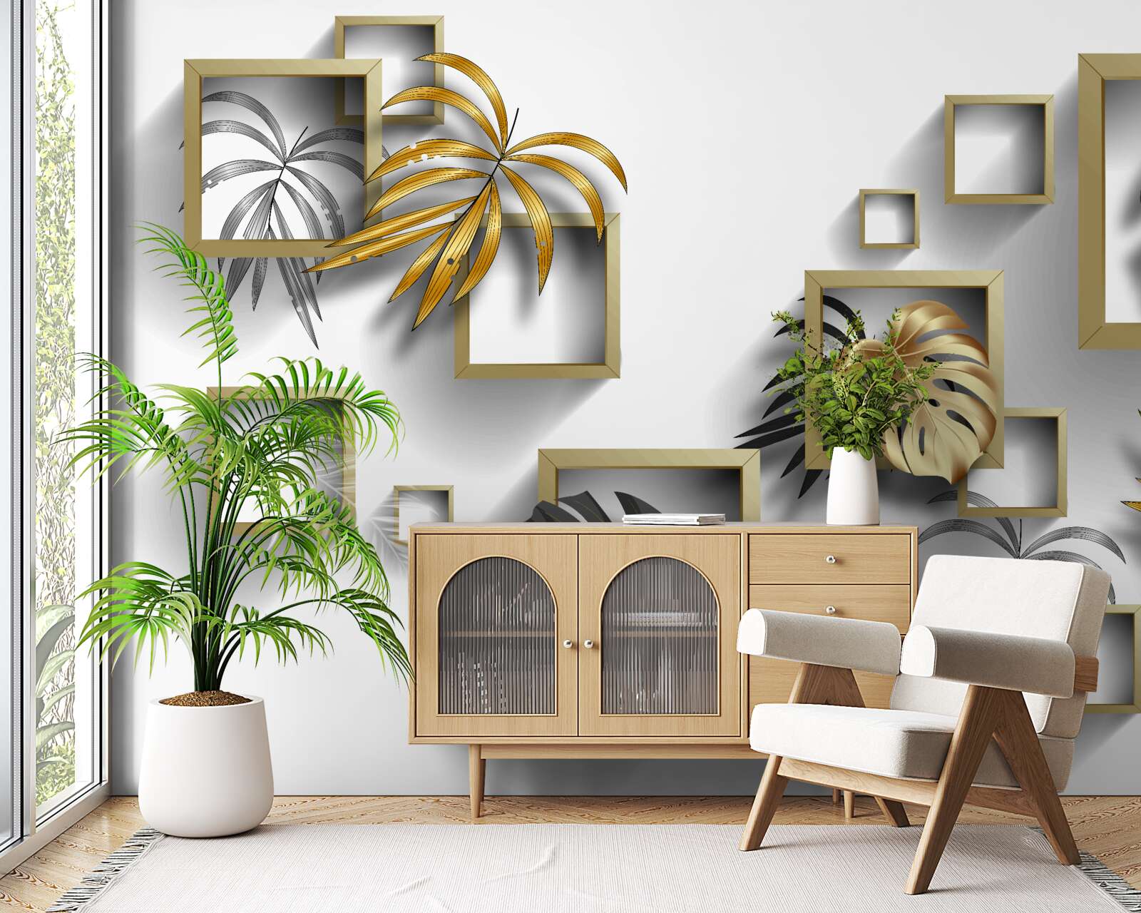 Fototapet frunze tropicale înrămate