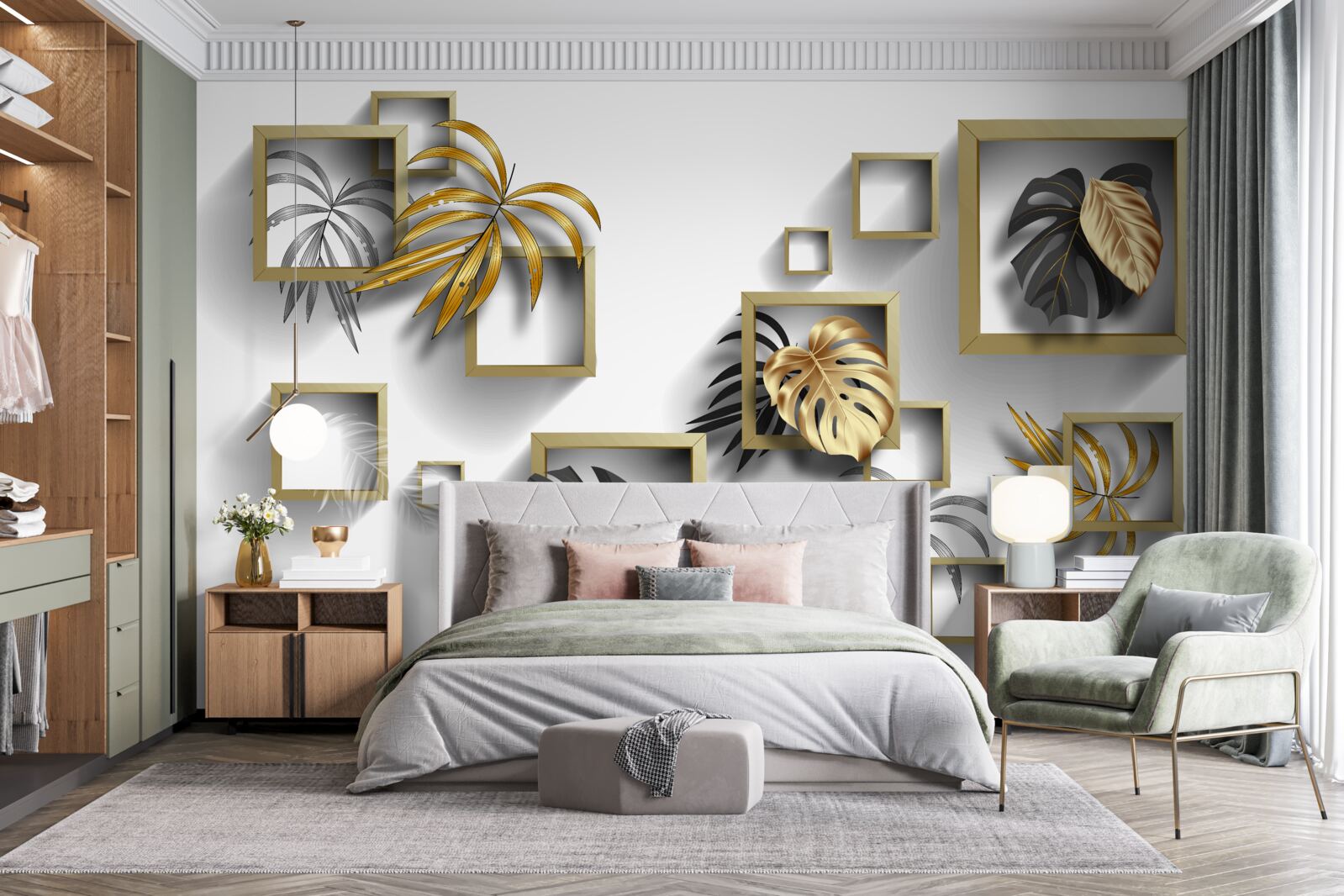 Fototapet frunze tropicale înrămate