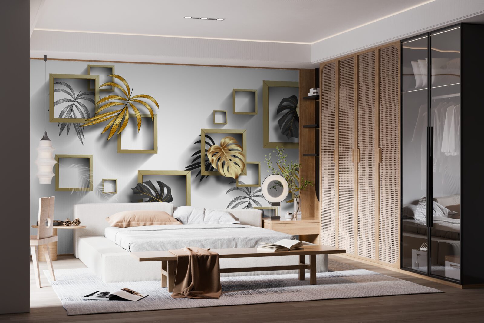 Fototapet frunze tropicale înrămate