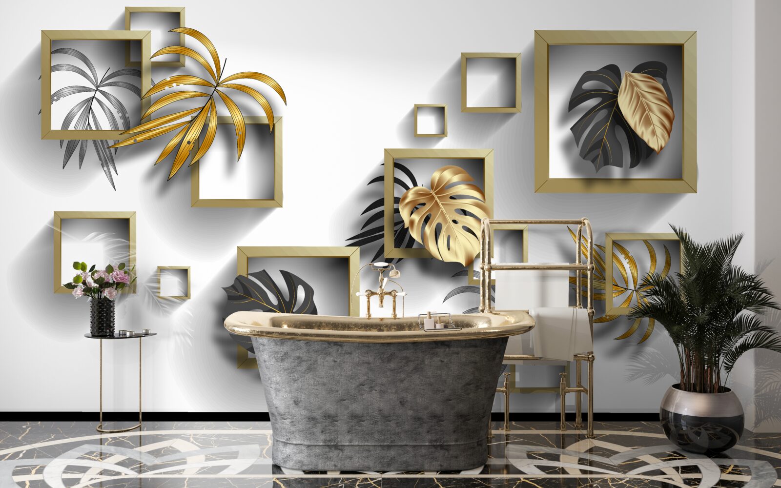 Fototapet frunze tropicale înrămate