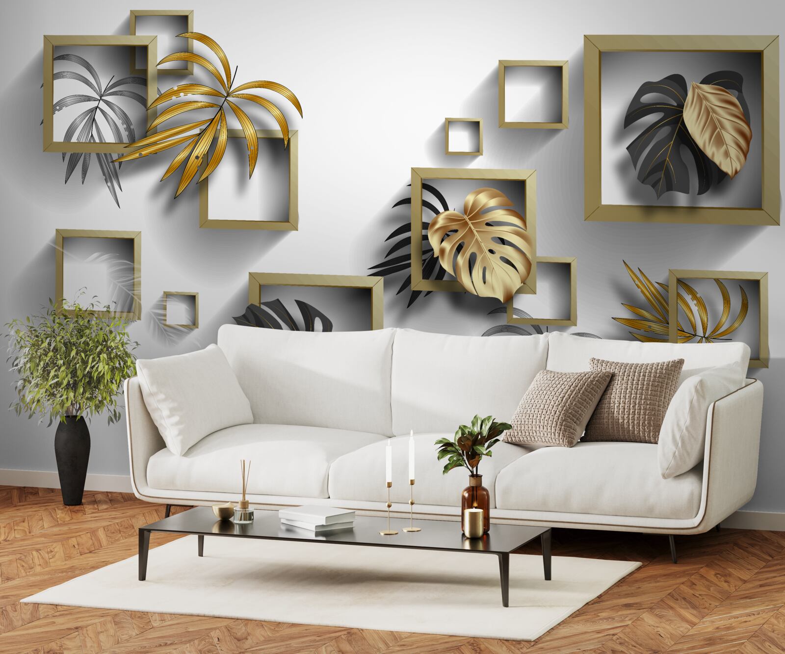 Fototapet frunze tropicale înrămate