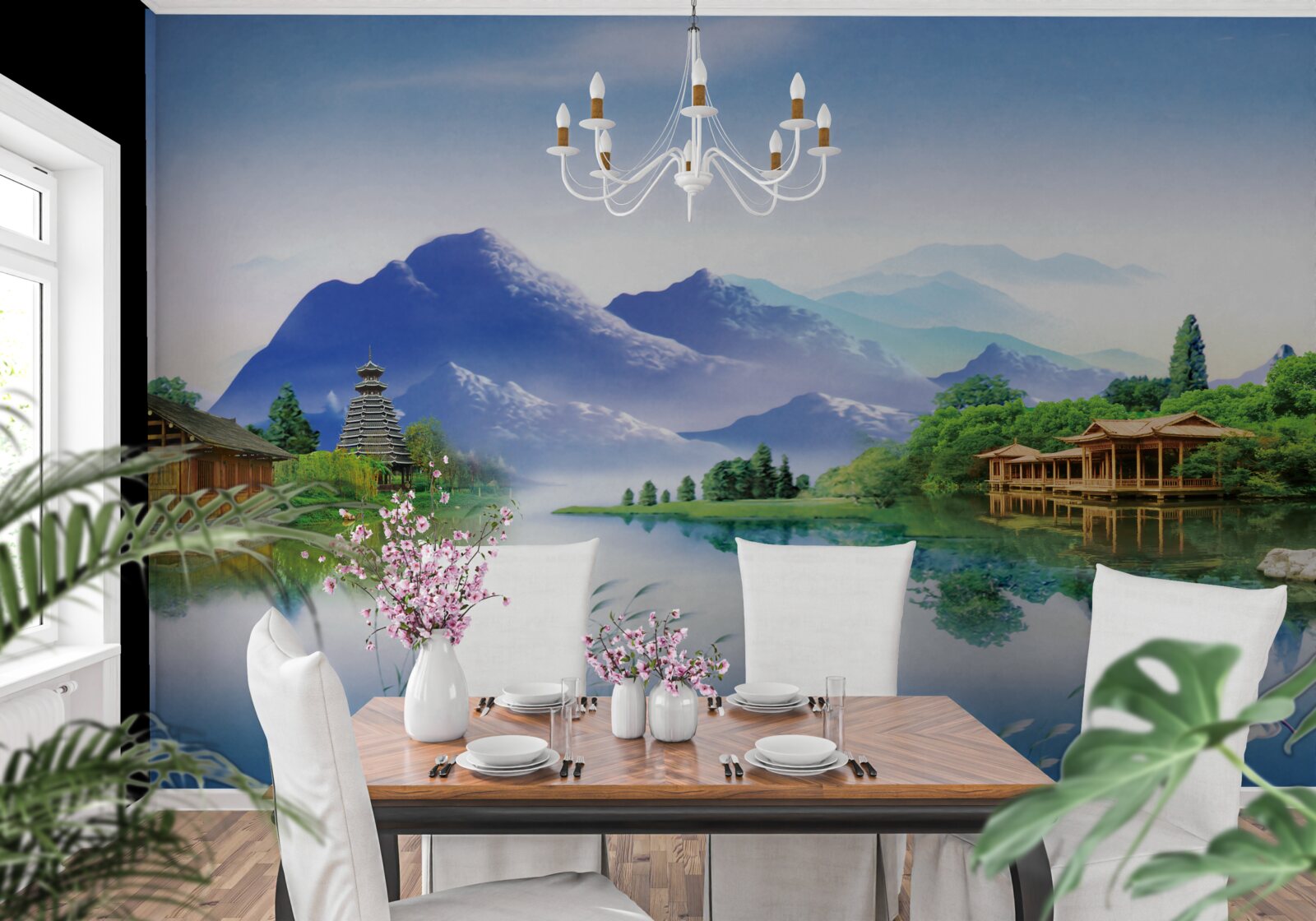 Fototapet lac de munte în peisajul de vară